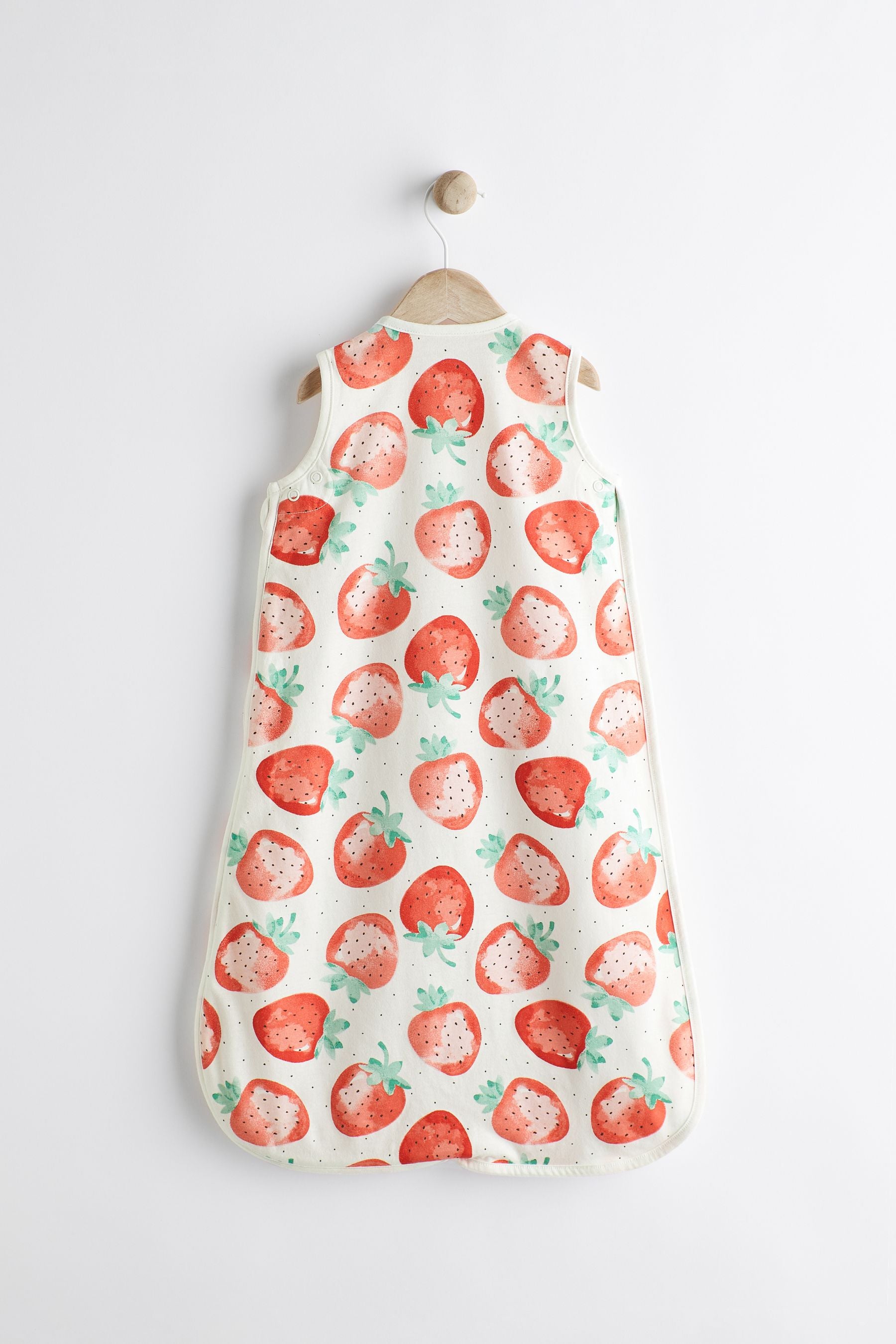 White Strawberry Print 0.5 Tog Baby 100% Cotton Sleep Bag