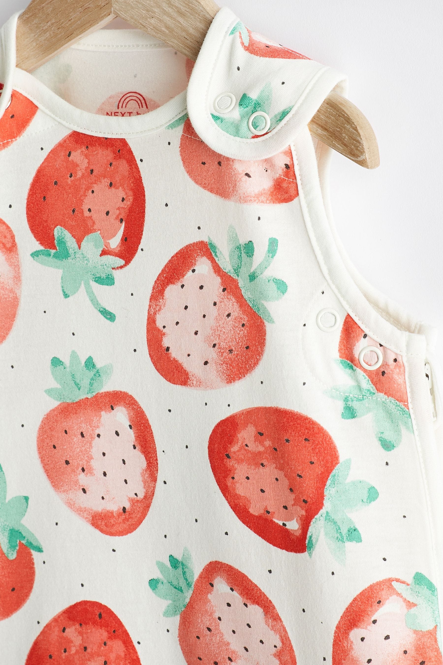 White Strawberry Print 0.5 Tog Baby 100% Cotton Sleep Bag