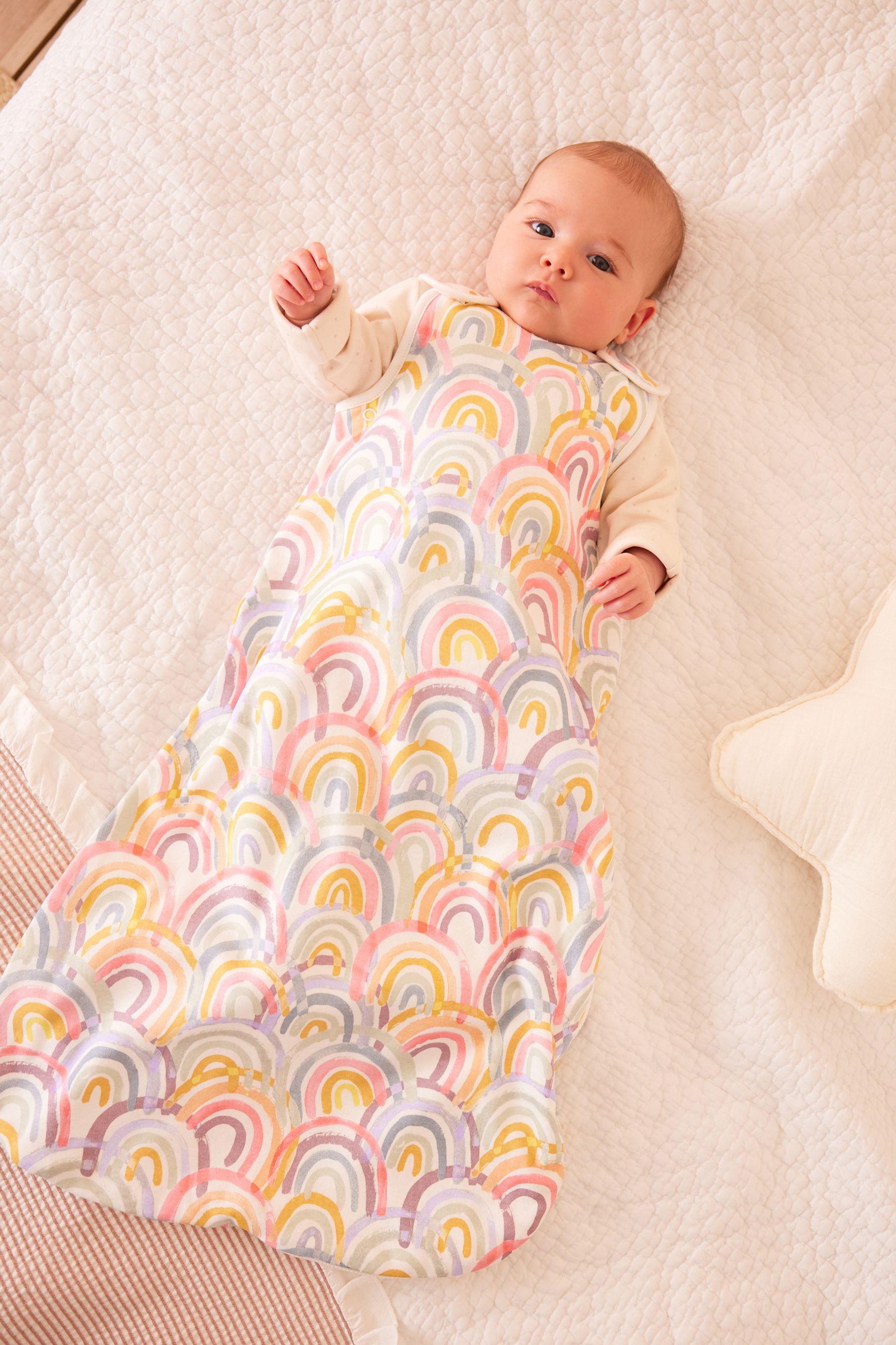 White Rainbow Print 1 Tog  Baby 100% Cotton Sleep Bag