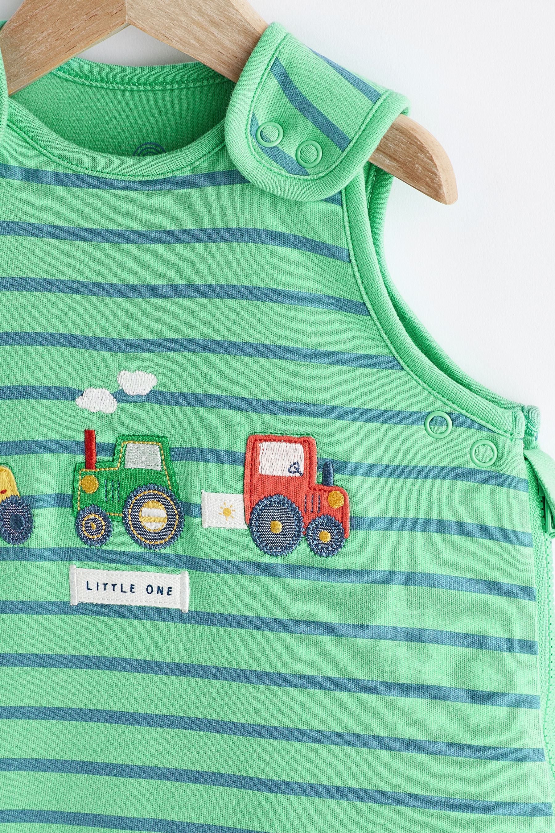 Green Blue Stripe Tractor 1 Tog  Baby 100% Cotton Sleep Bag