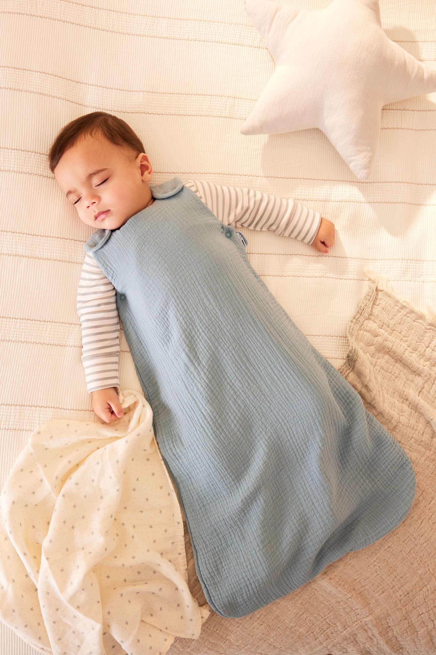 Blue Muslin 1 Tog  Baby 100% Cotton Sleep Bag