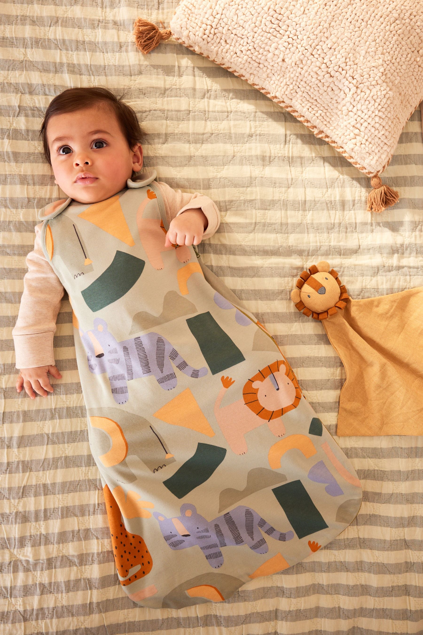 Green Safari Animals 1 Tog  Baby 100% Cotton Sleep Bag