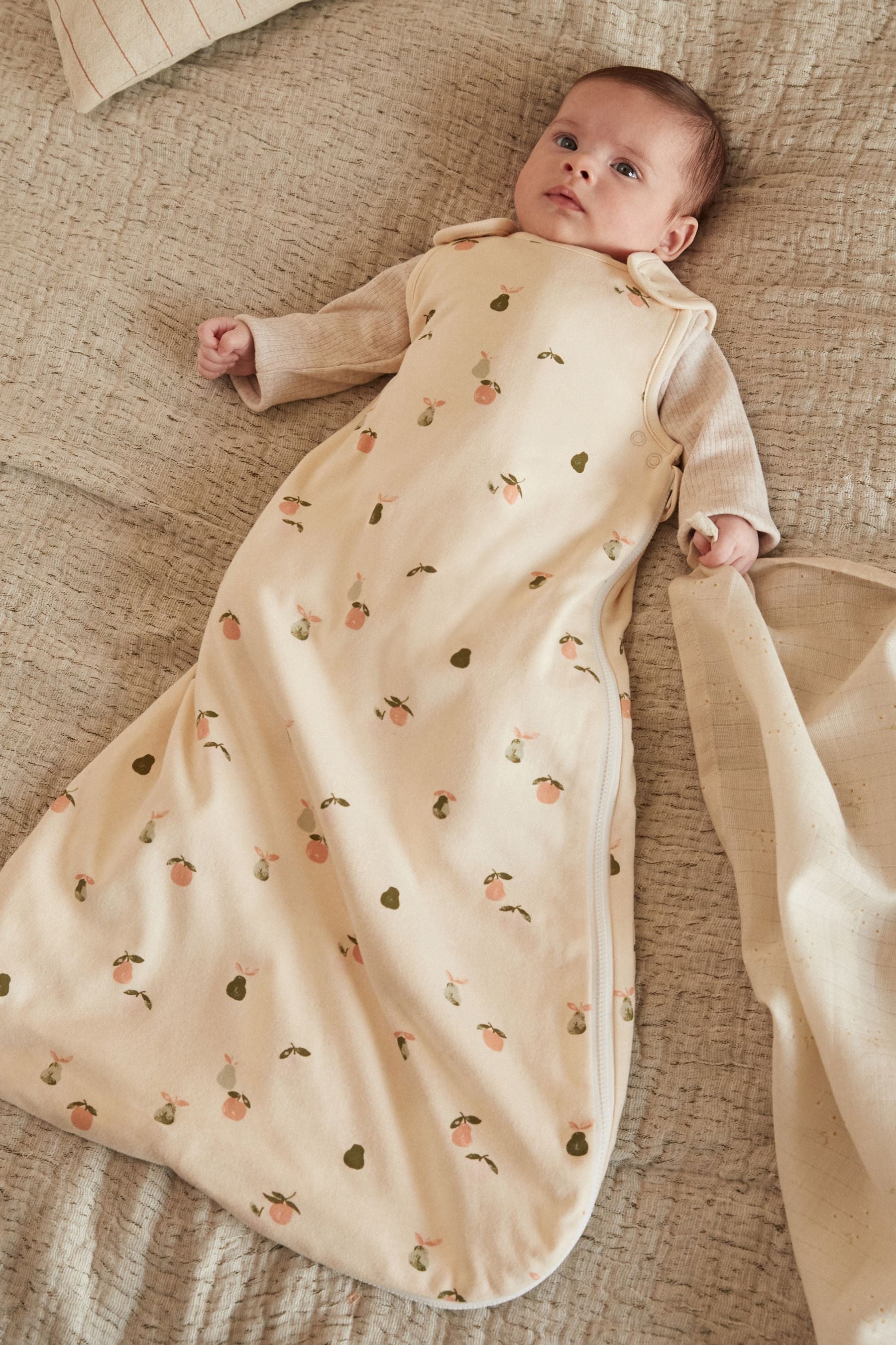 Beige Fruit Print 1 Tog  Baby 100% Cotton Sleep Bag