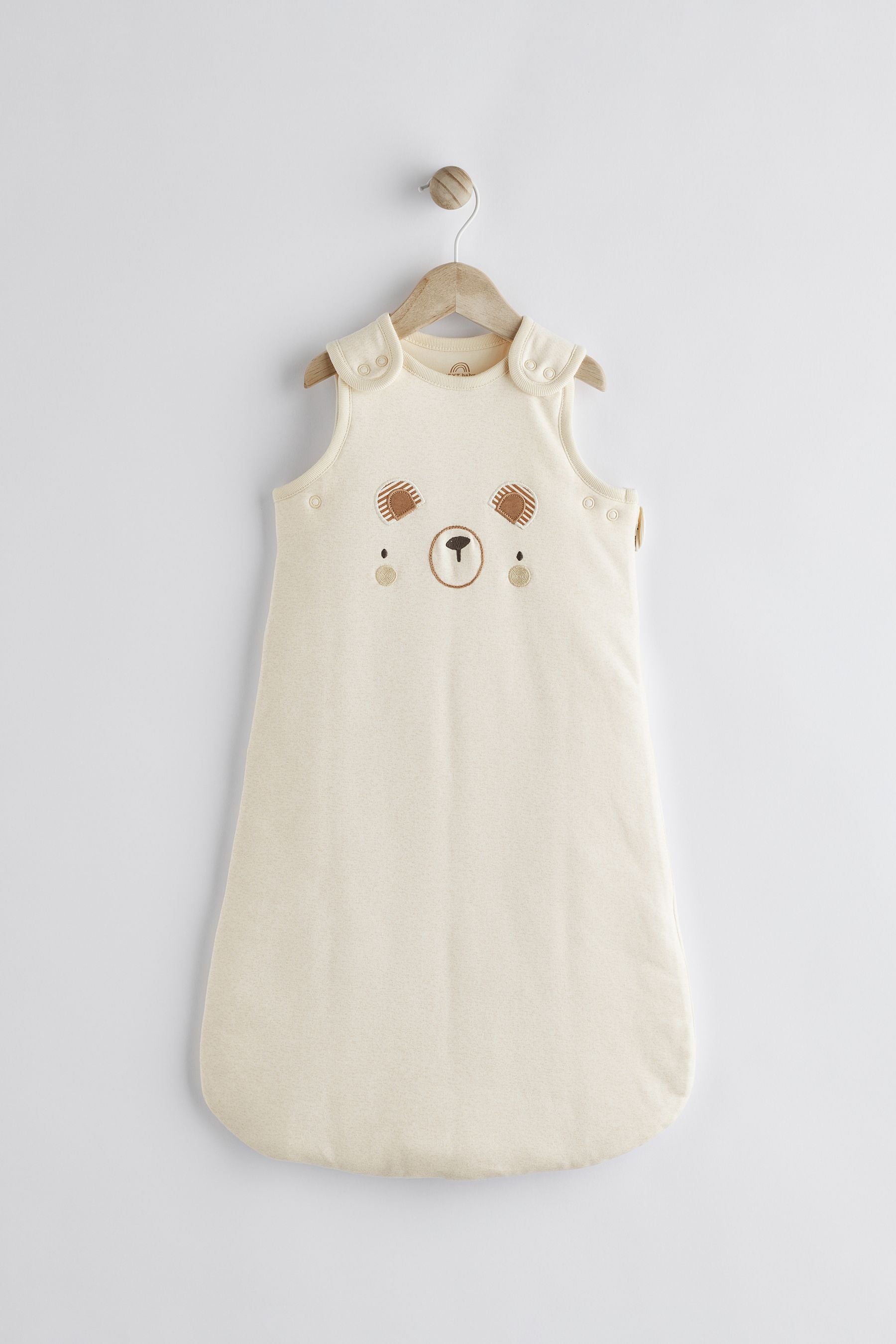 Beige Bear Face 2.5 Tog Baby 100% Cotton Sleep Bag