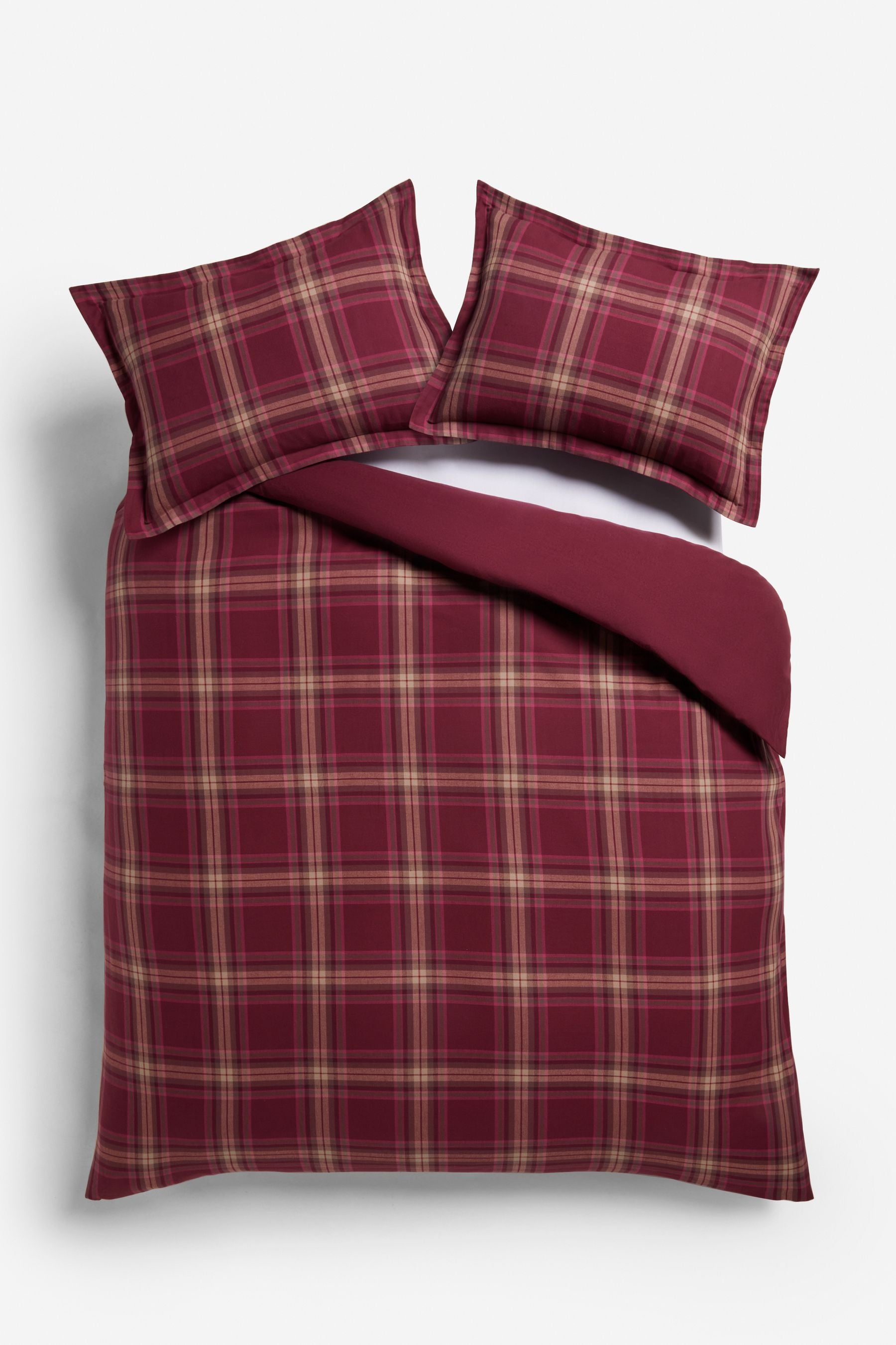 Red Burgundy Check Collection Luxe Brushed 100% Cotton Duvet Cover and Pillowcase Set