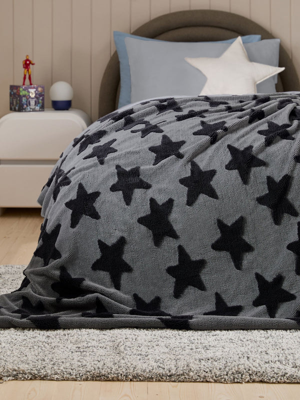 Grey / Black Star Super Soft Fleece Blanket