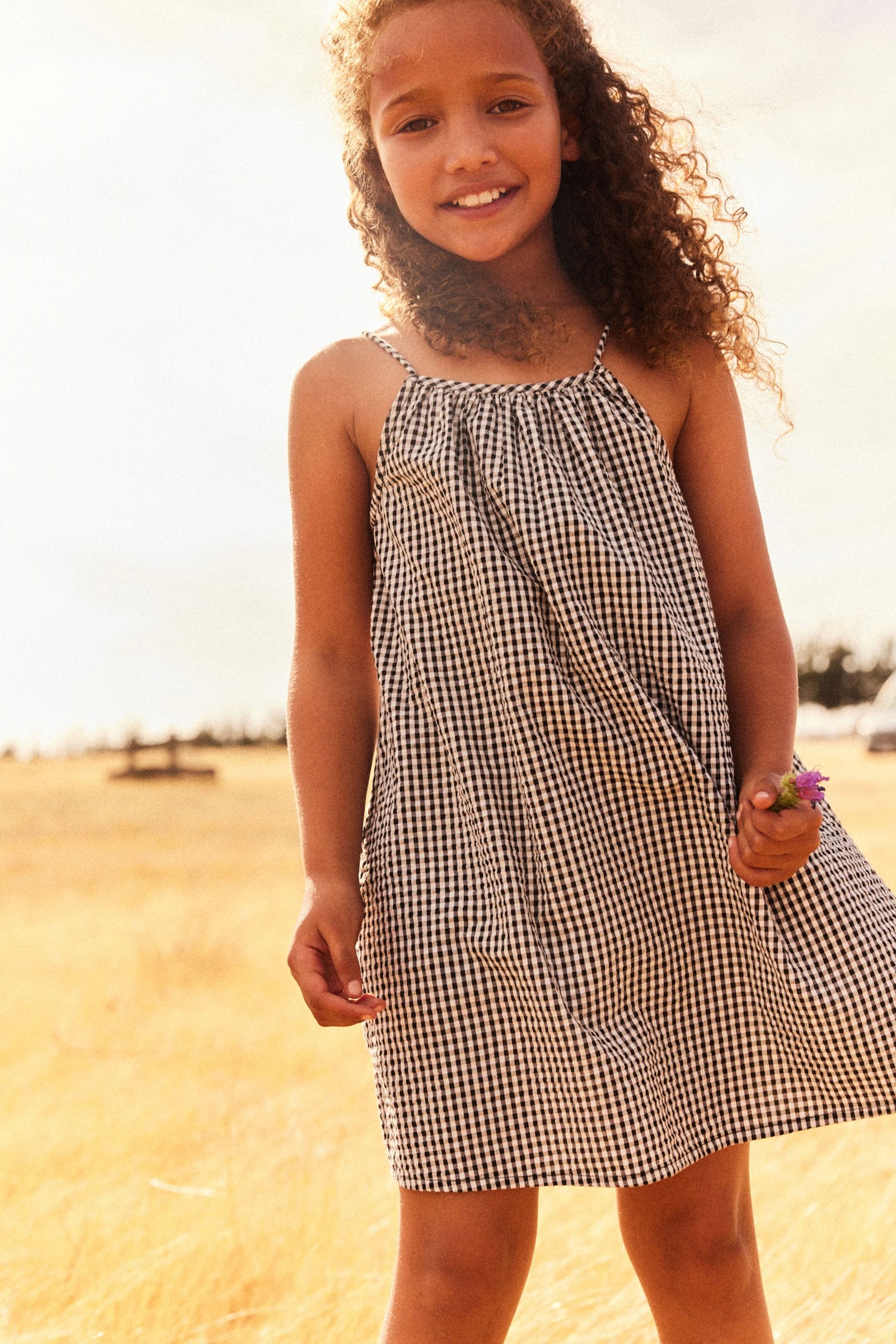 Black/White Gingham 100% Cotton Strappy Sundress (3-16yrs)