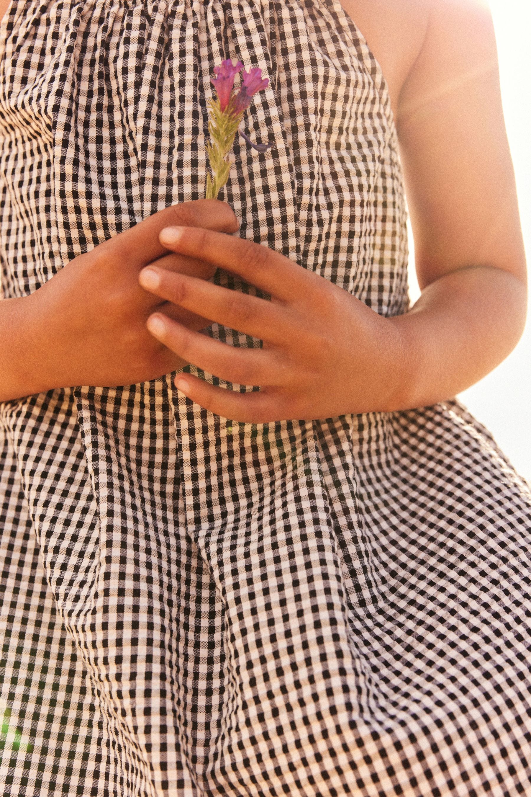 Black/White Gingham 100% Cotton Strappy Sundress (3-16yrs)