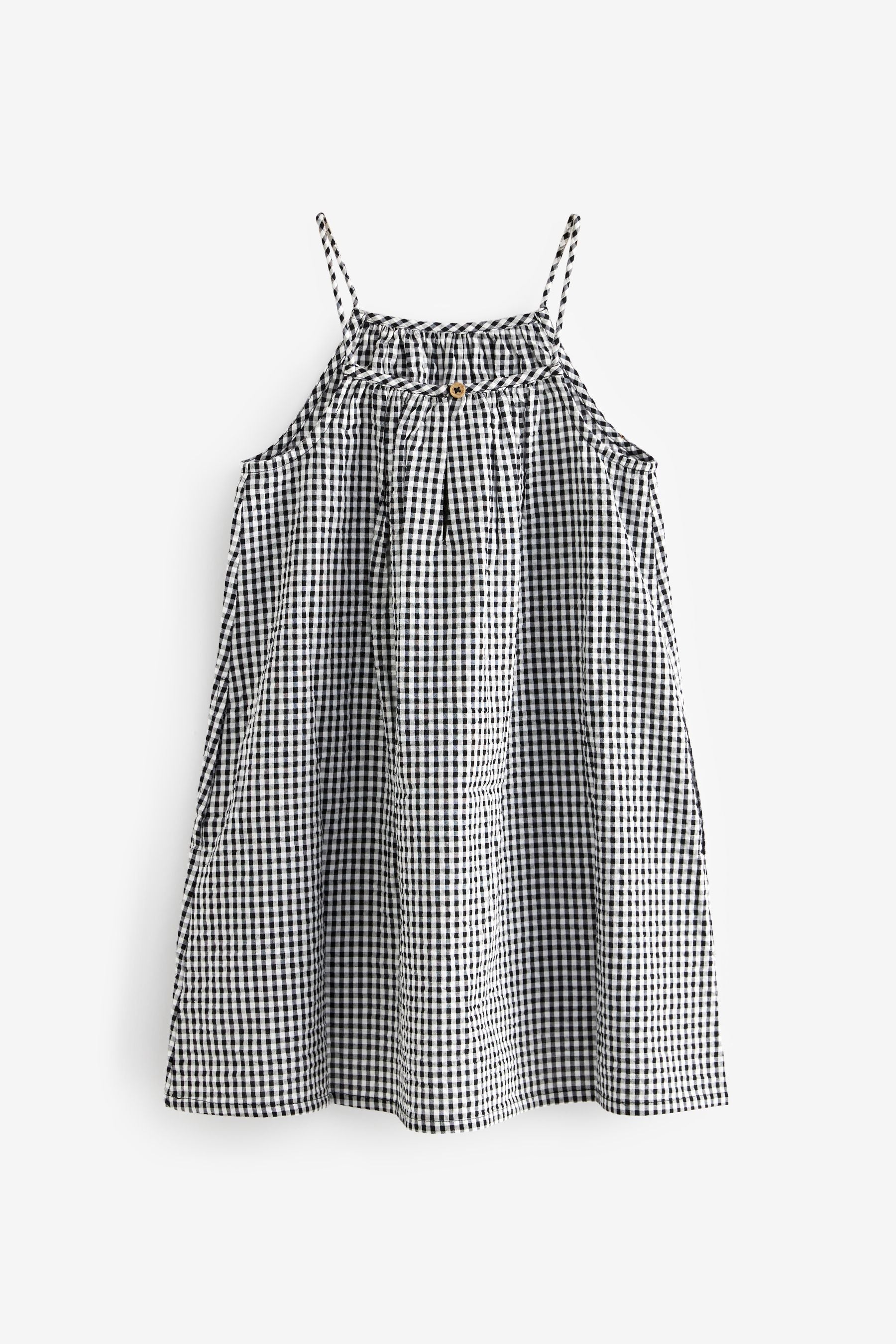 Black/White Gingham 100% Cotton Strappy Sundress (3-16yrs)