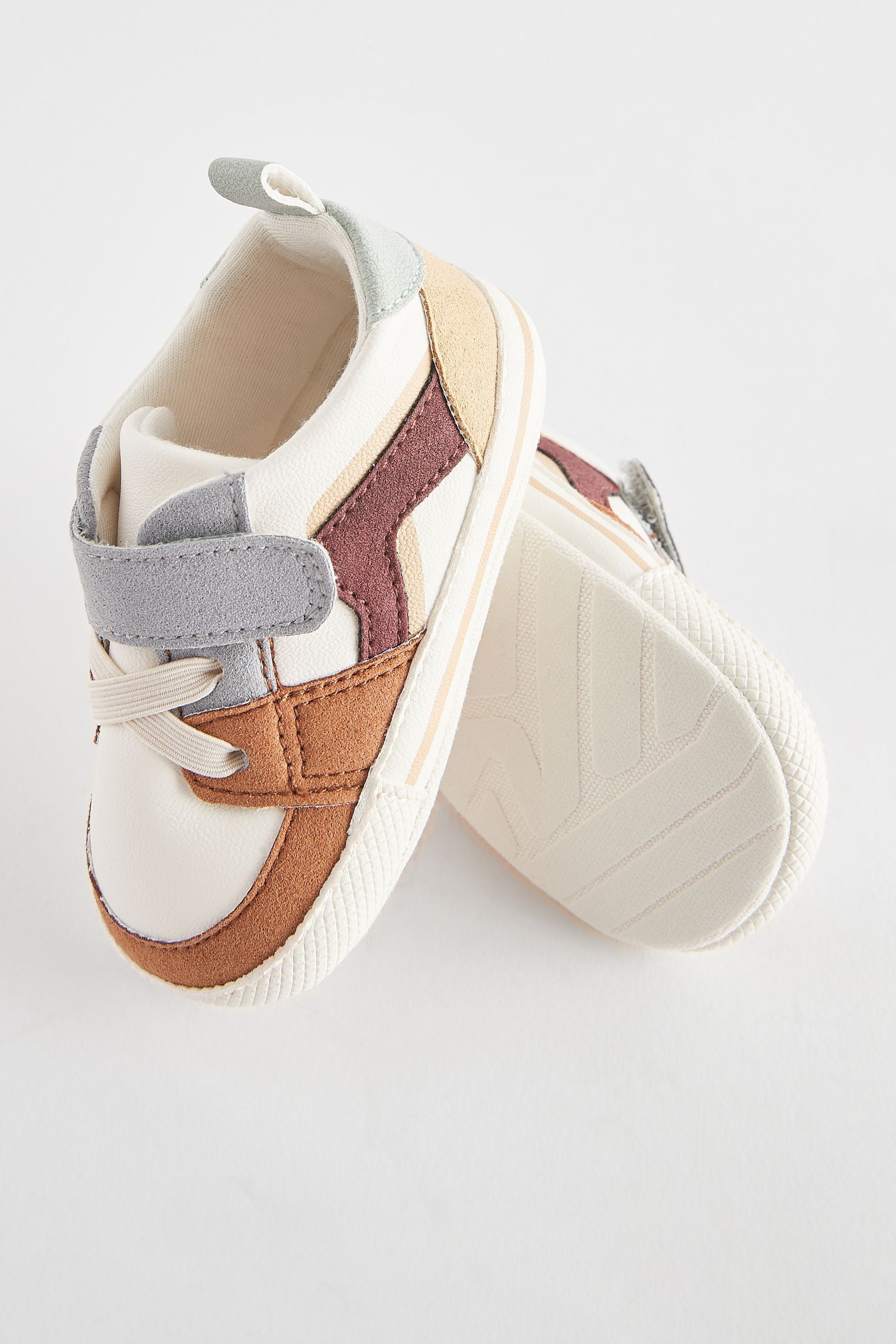 Rust Brown/Mineral Blue Touch Fastening Elastic Lace Baby Trainers (0-24mths)