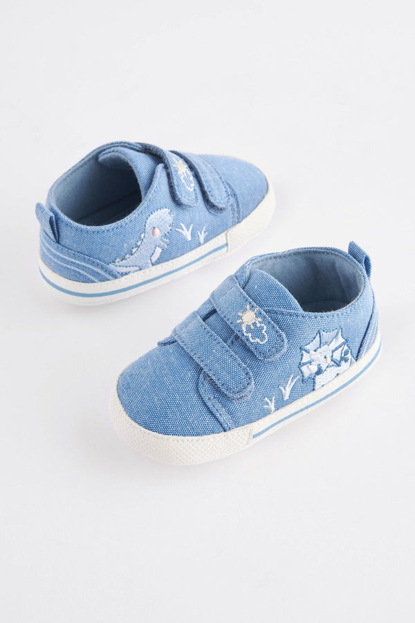 Blue Denim Dinosaur Two Strap Baby Trainers (0-24mths)