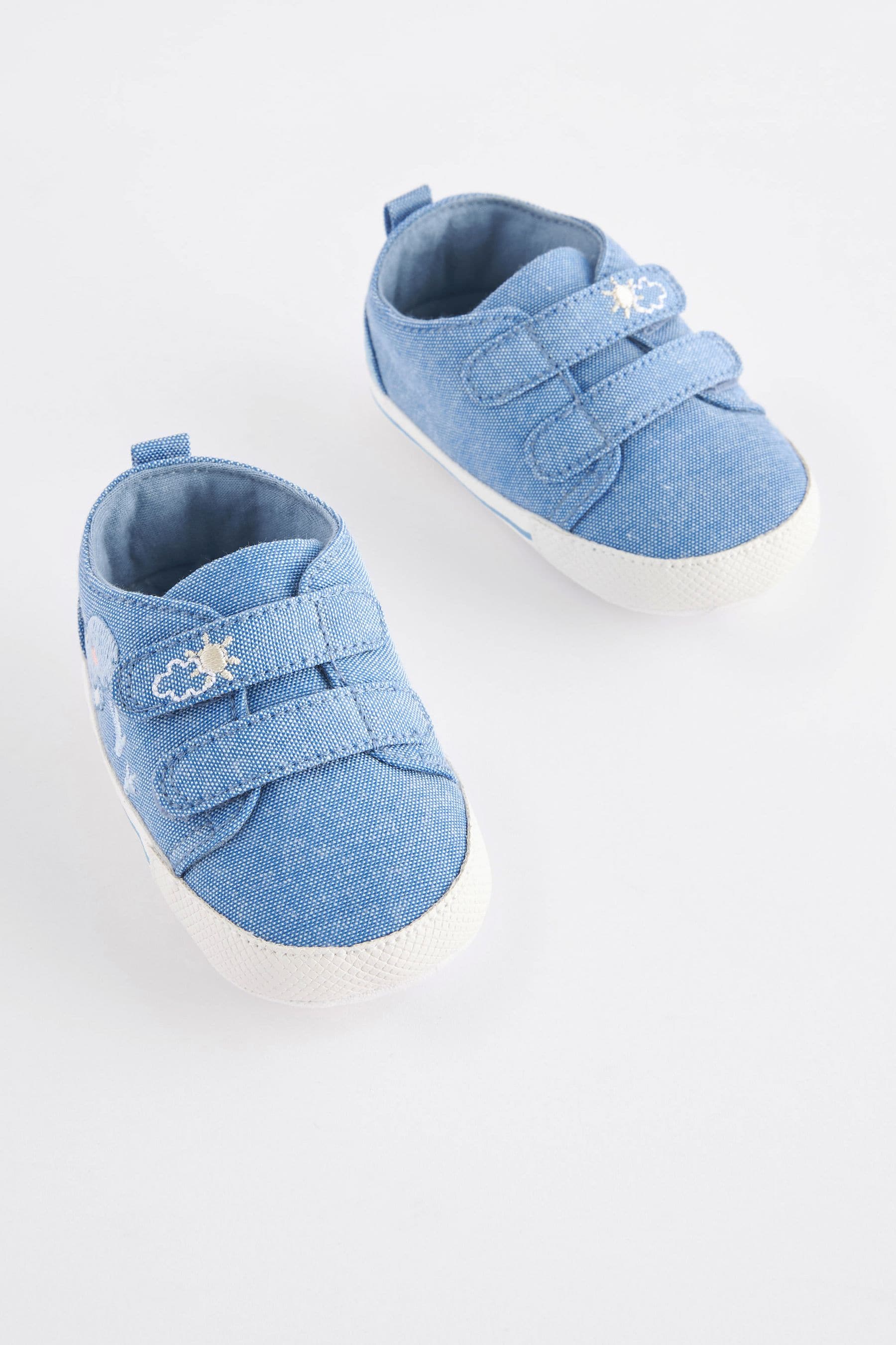 Blue Denim Dinosaur Two Strap Baby Trainers (0-24mths)