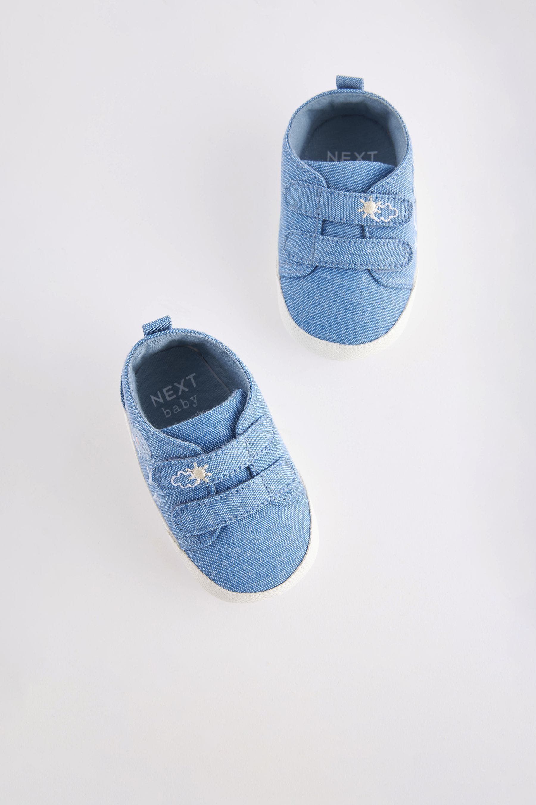 Blue Denim Dinosaur Two Strap Baby Trainers (0-24mths)