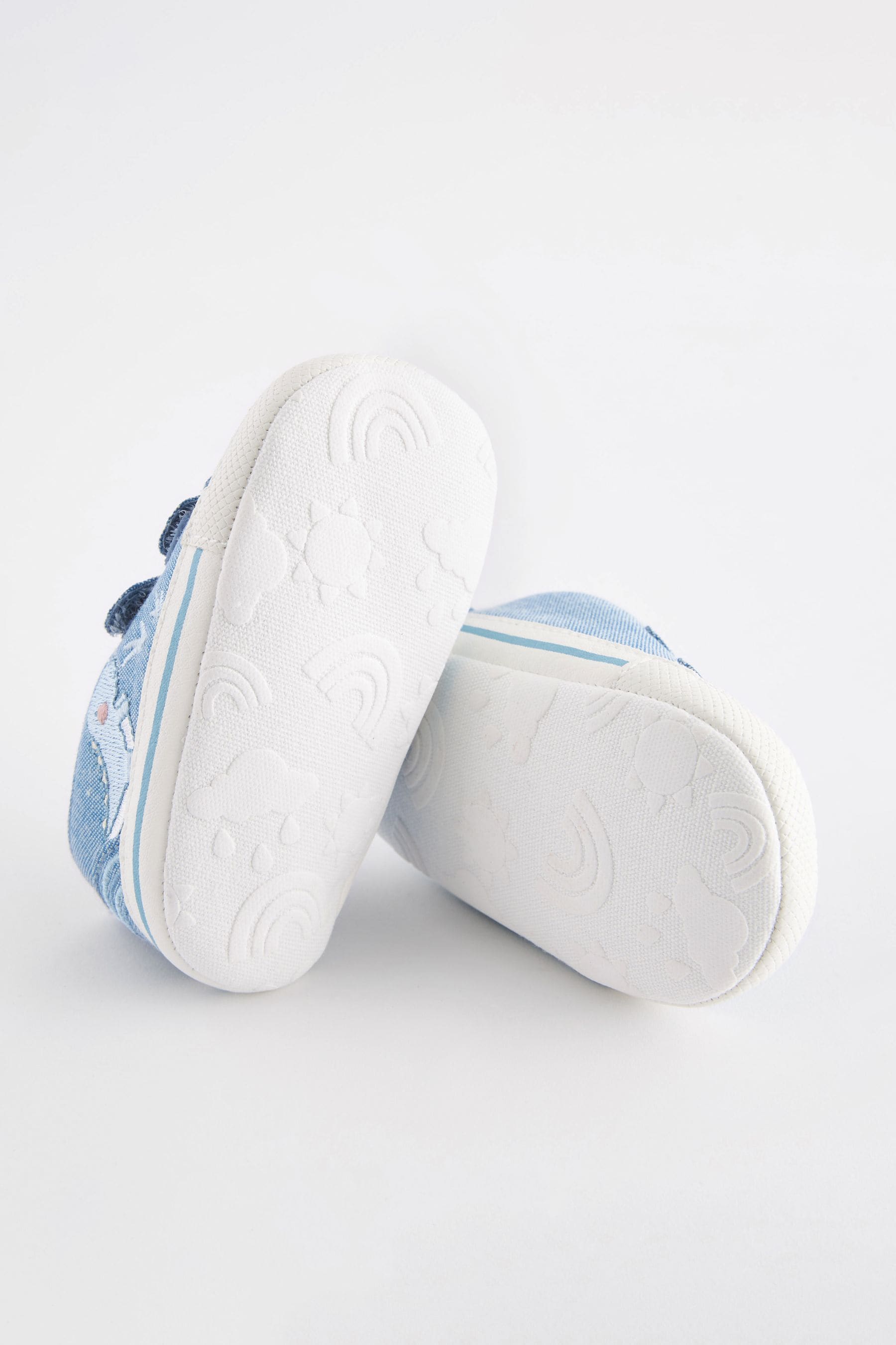 Blue Denim Dinosaur Two Strap Baby Trainers (0-24mths)