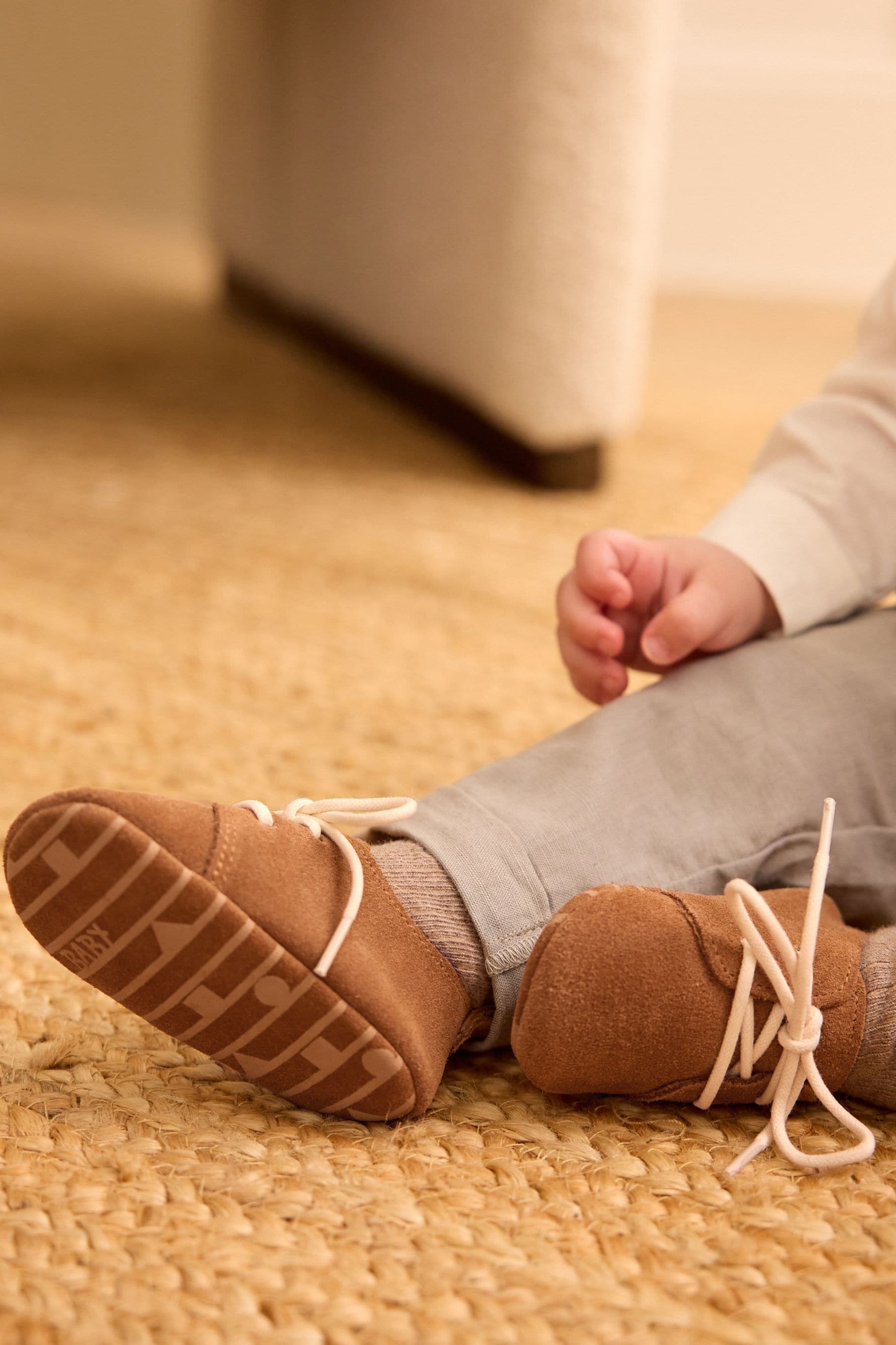 Tan Brown Suede Lace-Up Baby Shoes (0-24mths)