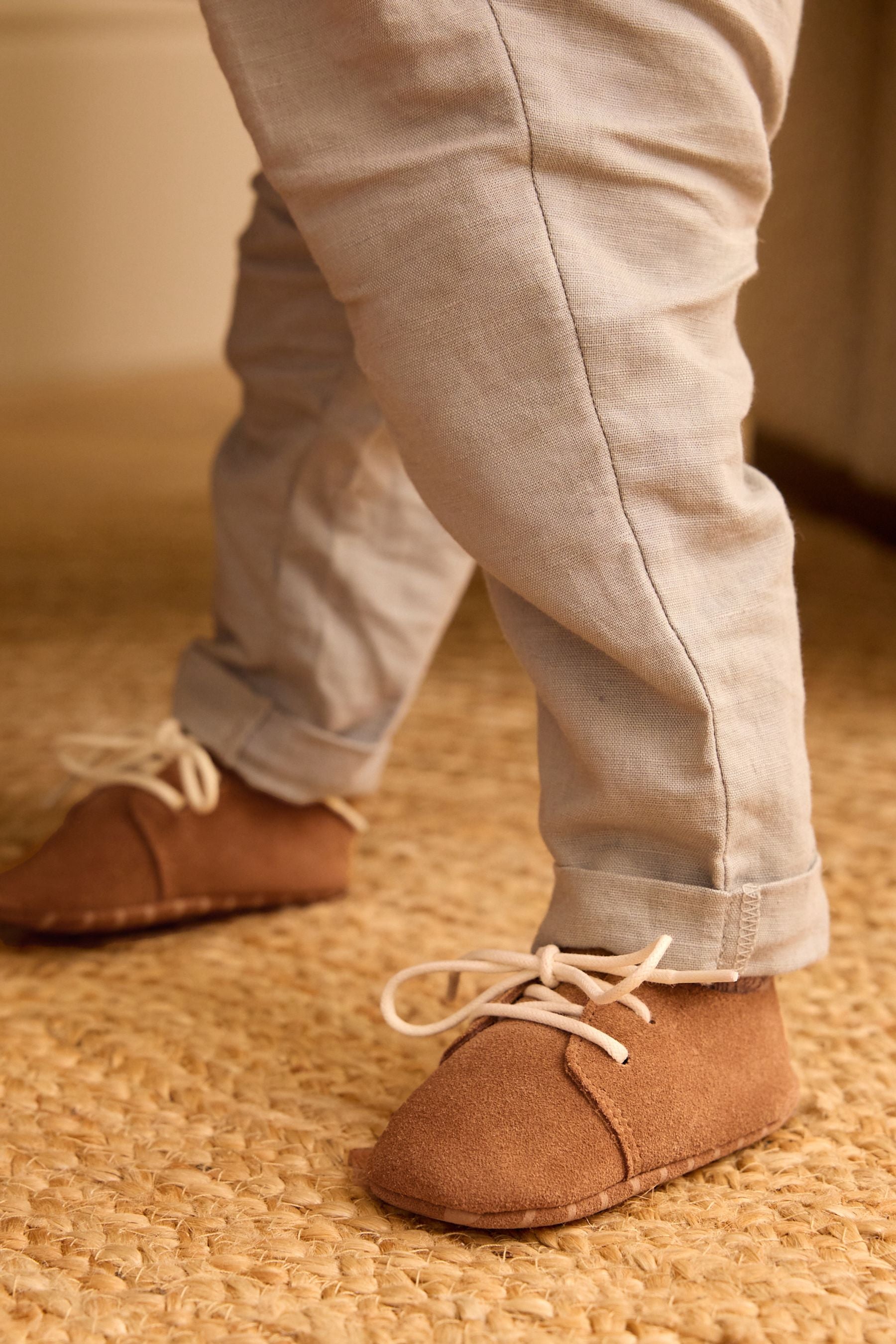 Tan Brown Suede Lace-Up Baby Shoes (0-24mths)