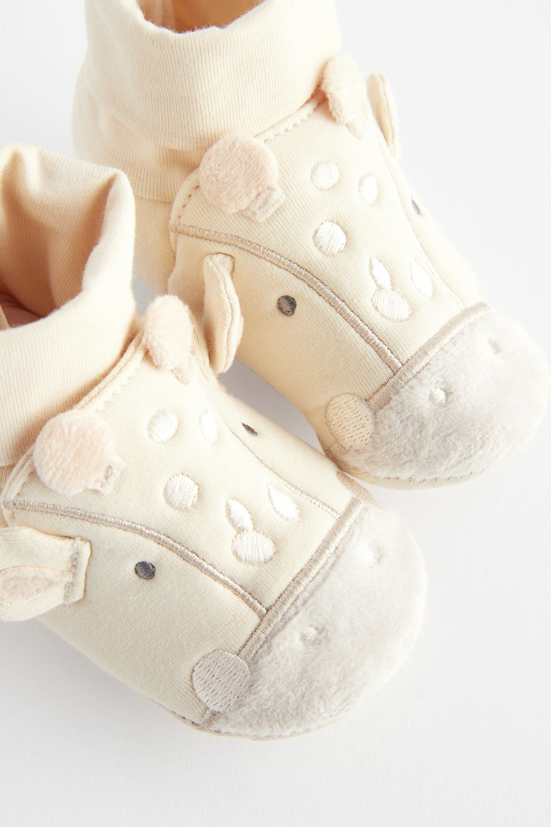 Neutral Giraffe Print Sensory Sock Top Baby Booties (0-2mths)