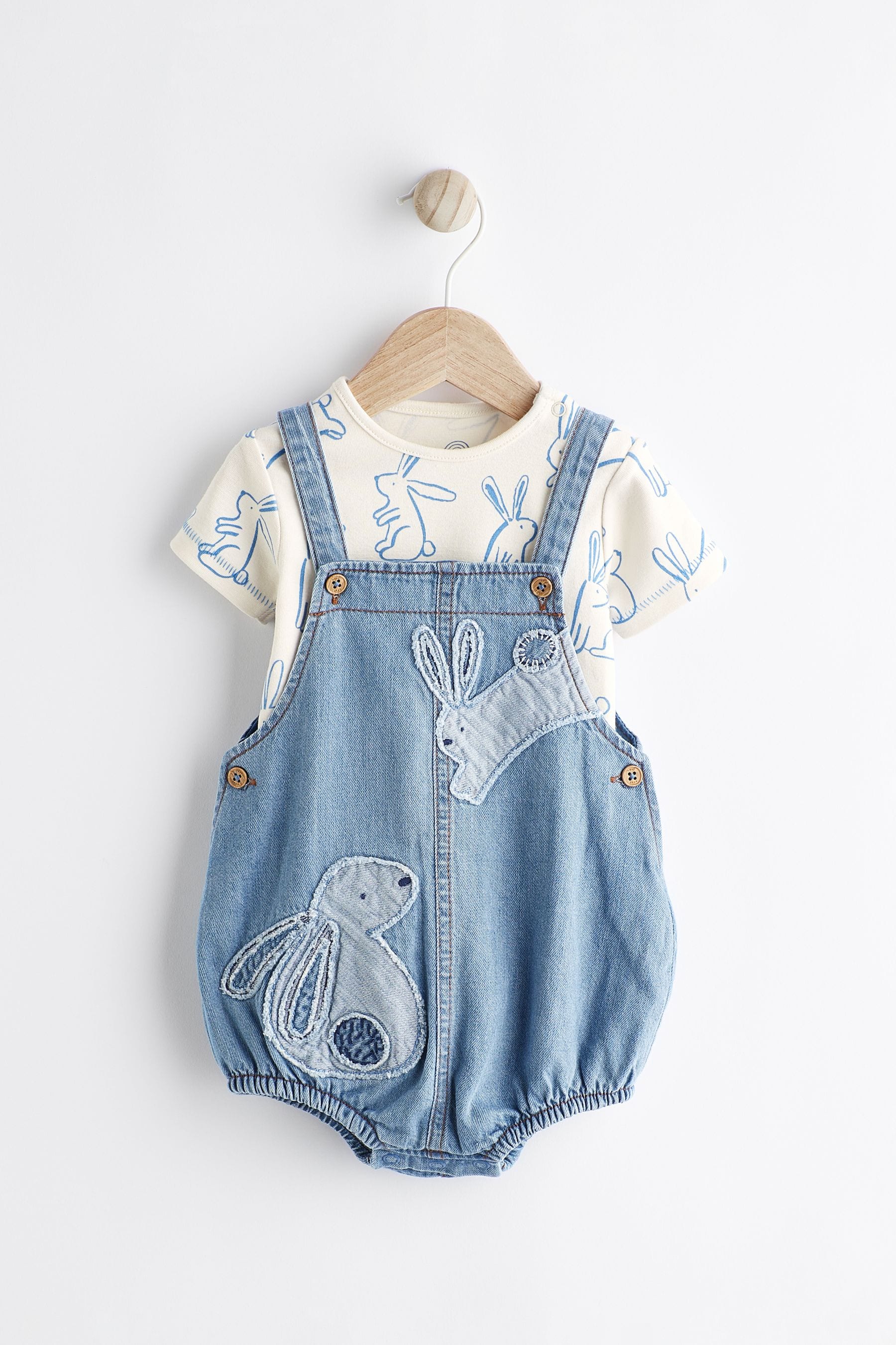 Denim Blue Dungarees And Bodysuit Baby Set (0mths-2yrs)