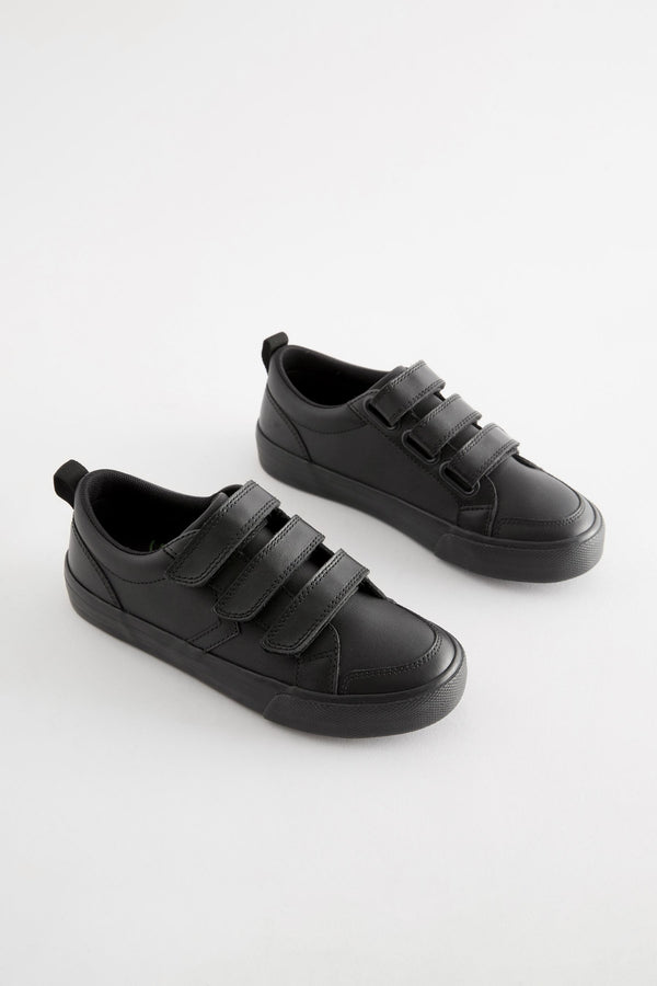 Black 3 Strap Touch Close Fastening School Shoes