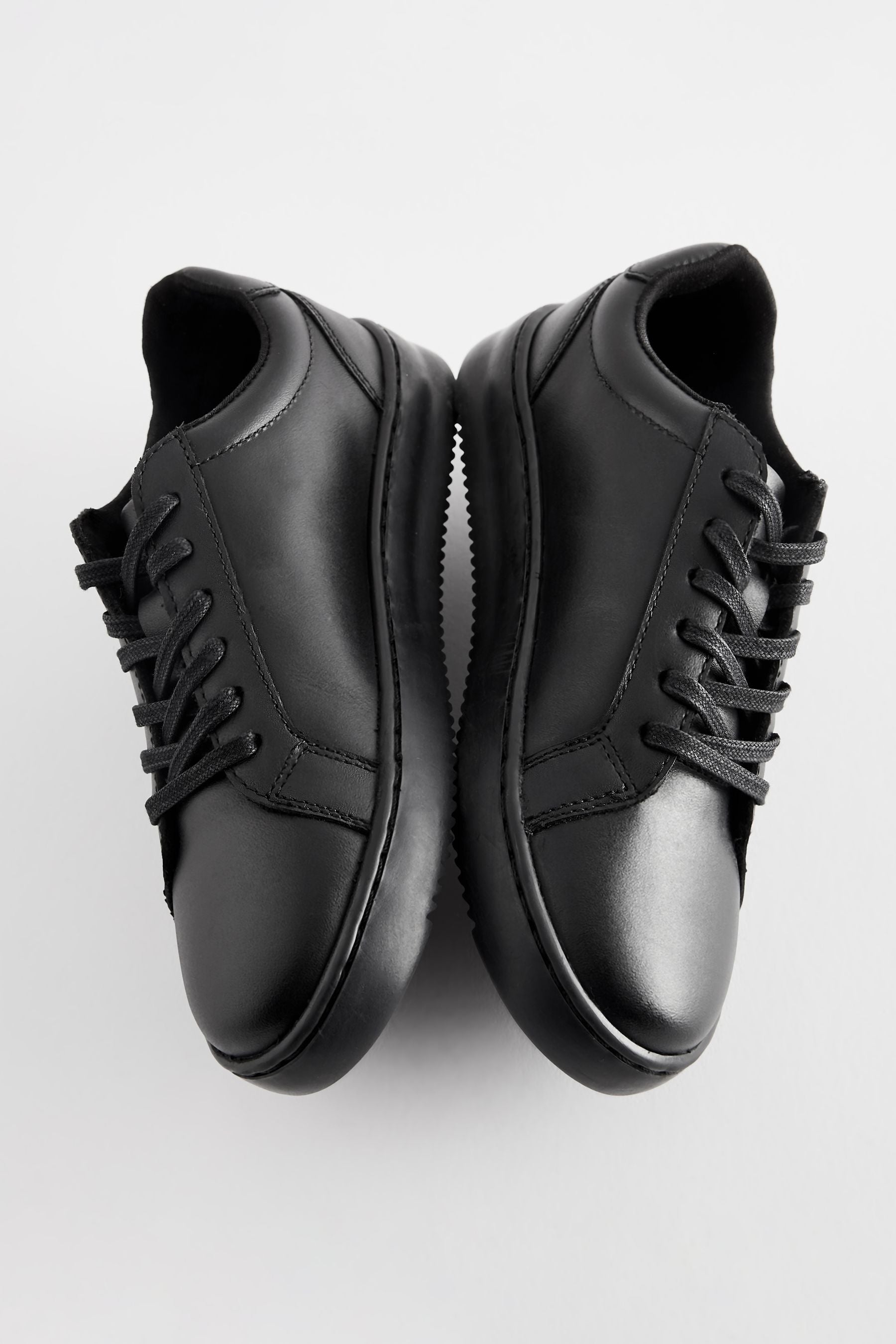 Black Leather Lace Up School Shoes