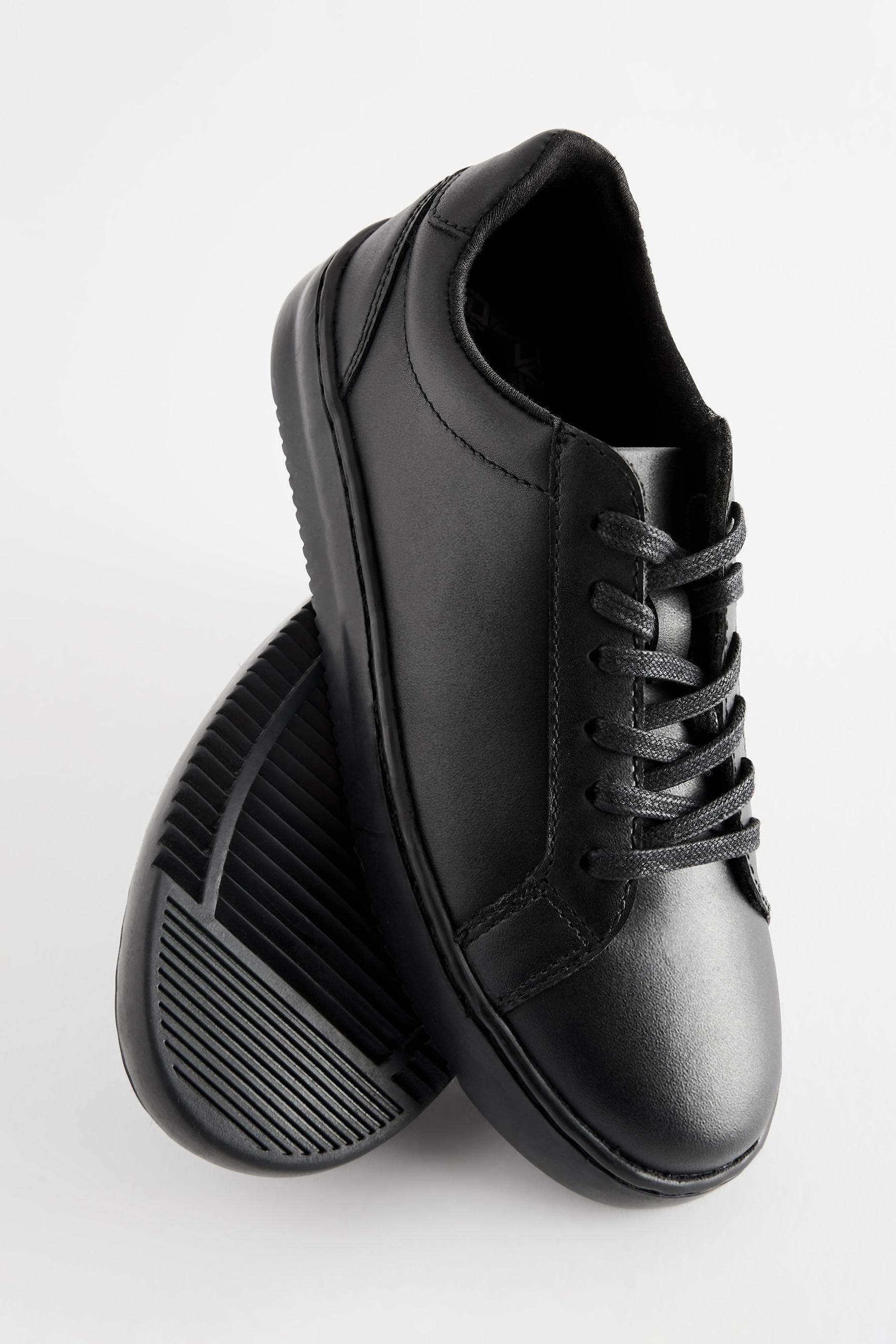 Black Leather Lace Up School Shoes