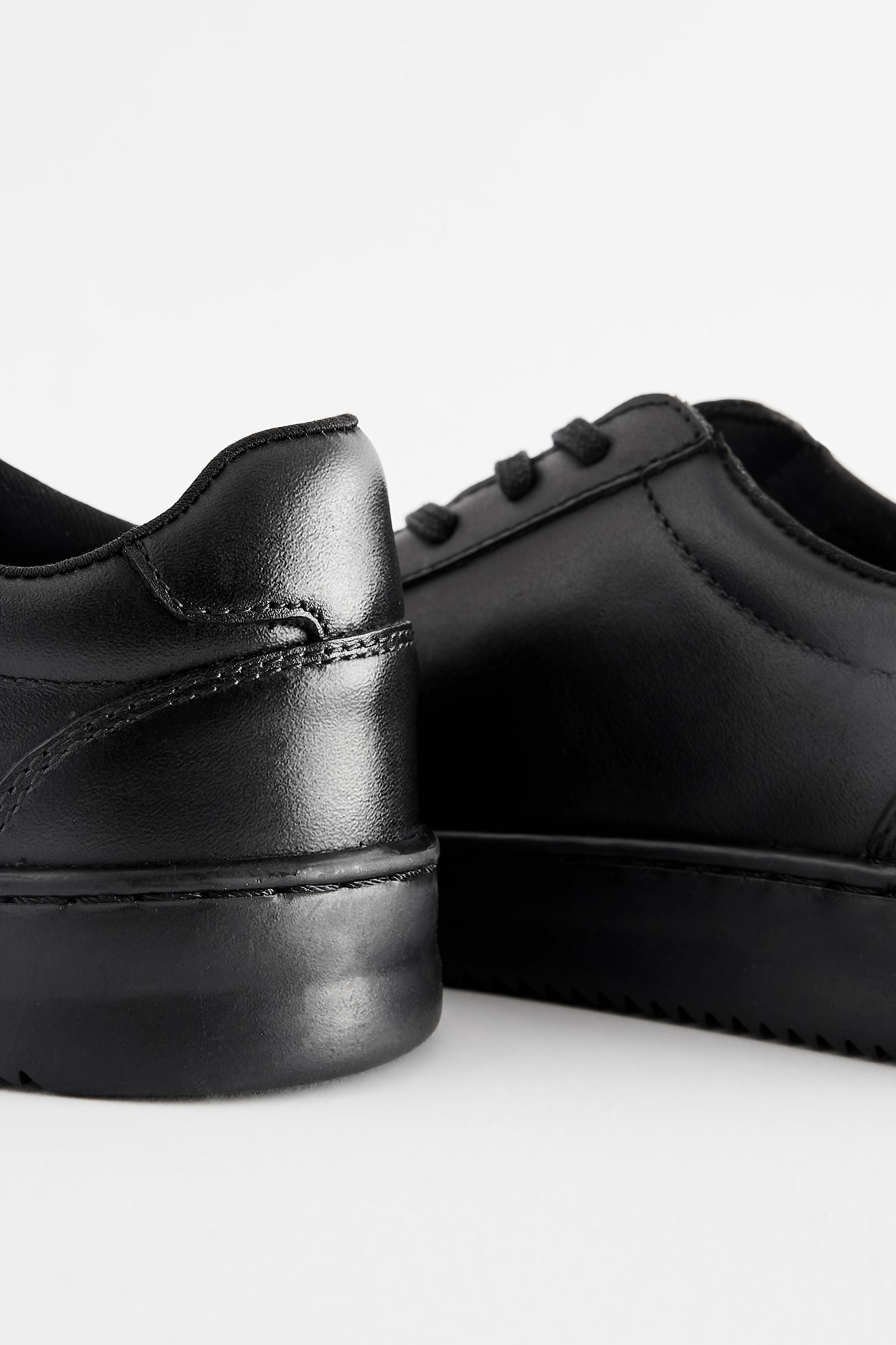 Black Leather Lace Up School Shoes