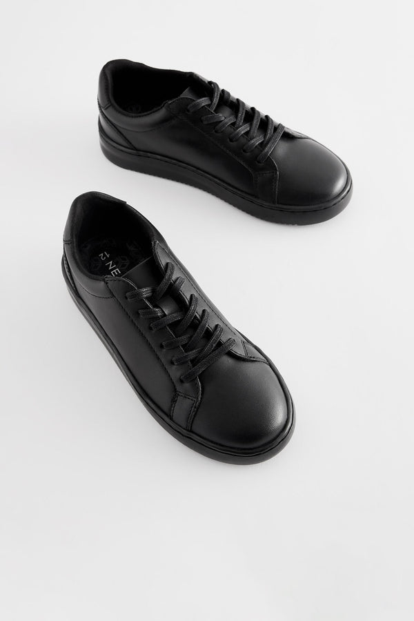 Black Leather Lace Up School Shoes