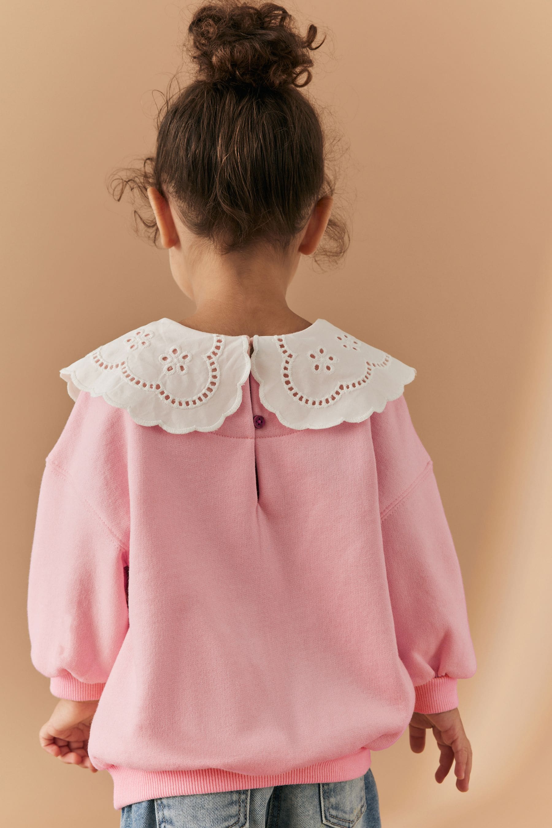 Pink Broderie Collar Crew Sweatshirt (3mths-7yrs)