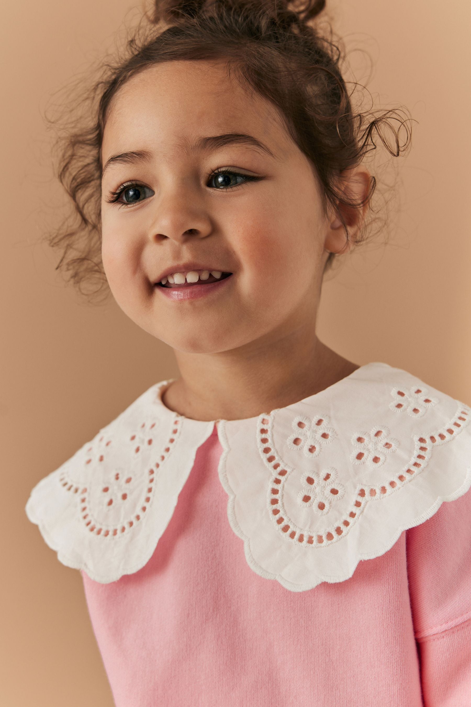 Pink Broderie Collar Crew Sweatshirt (3mths-7yrs)