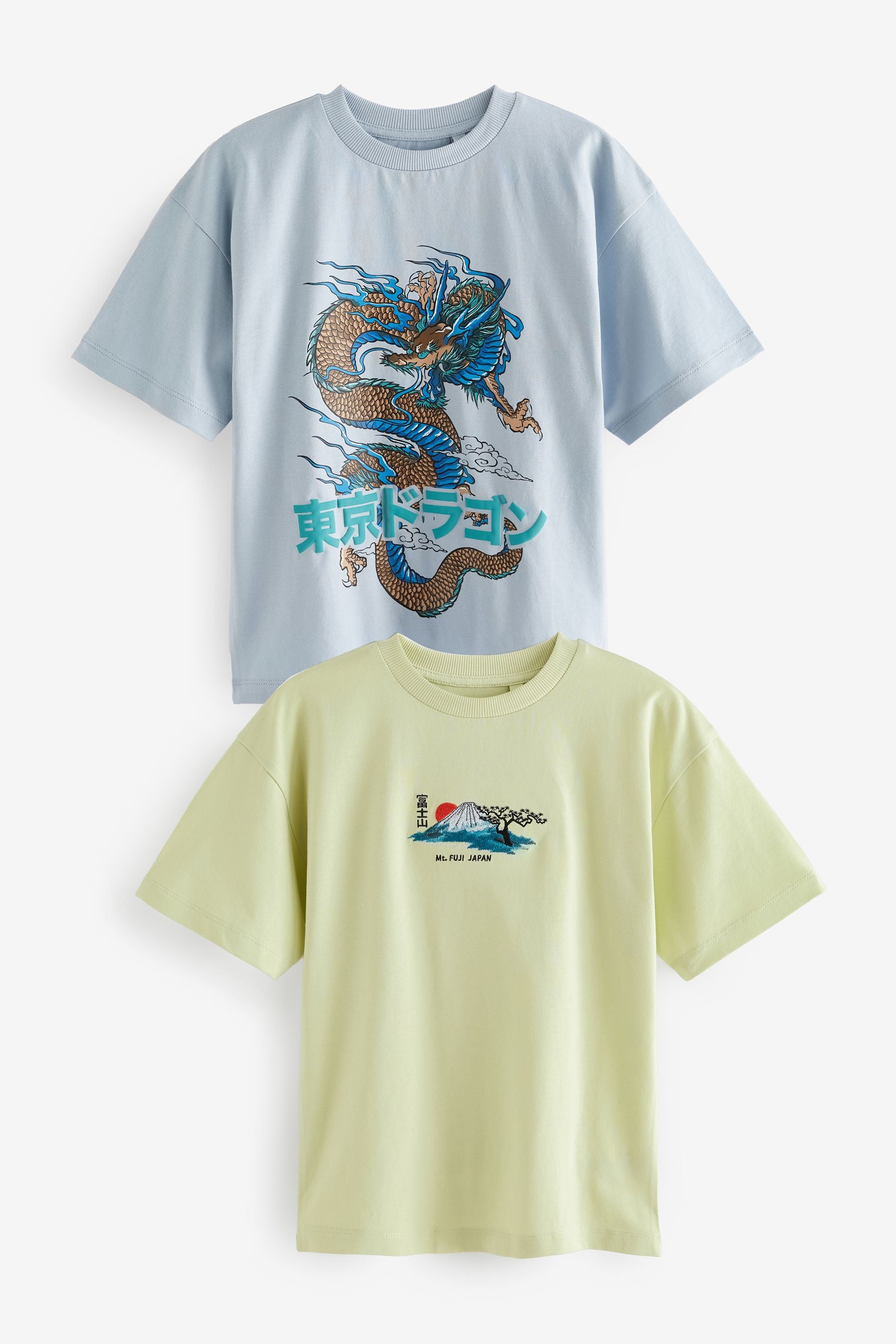 Blue/Green Japanese Graphic Short Sleeve 100% Cotton T-Shirts 2 Pack (3-16yrs)