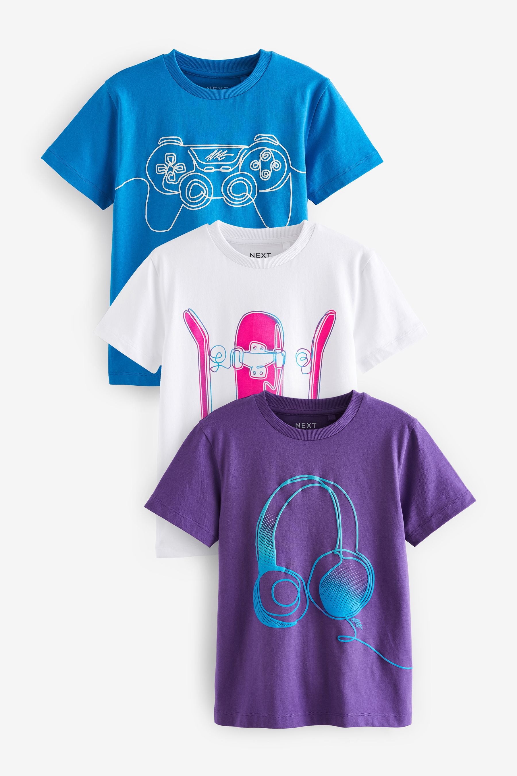 Purple/Blue/White Graphic Regular Fit Short Sleeve T-Shirts 3 Pack (3-16yrs)