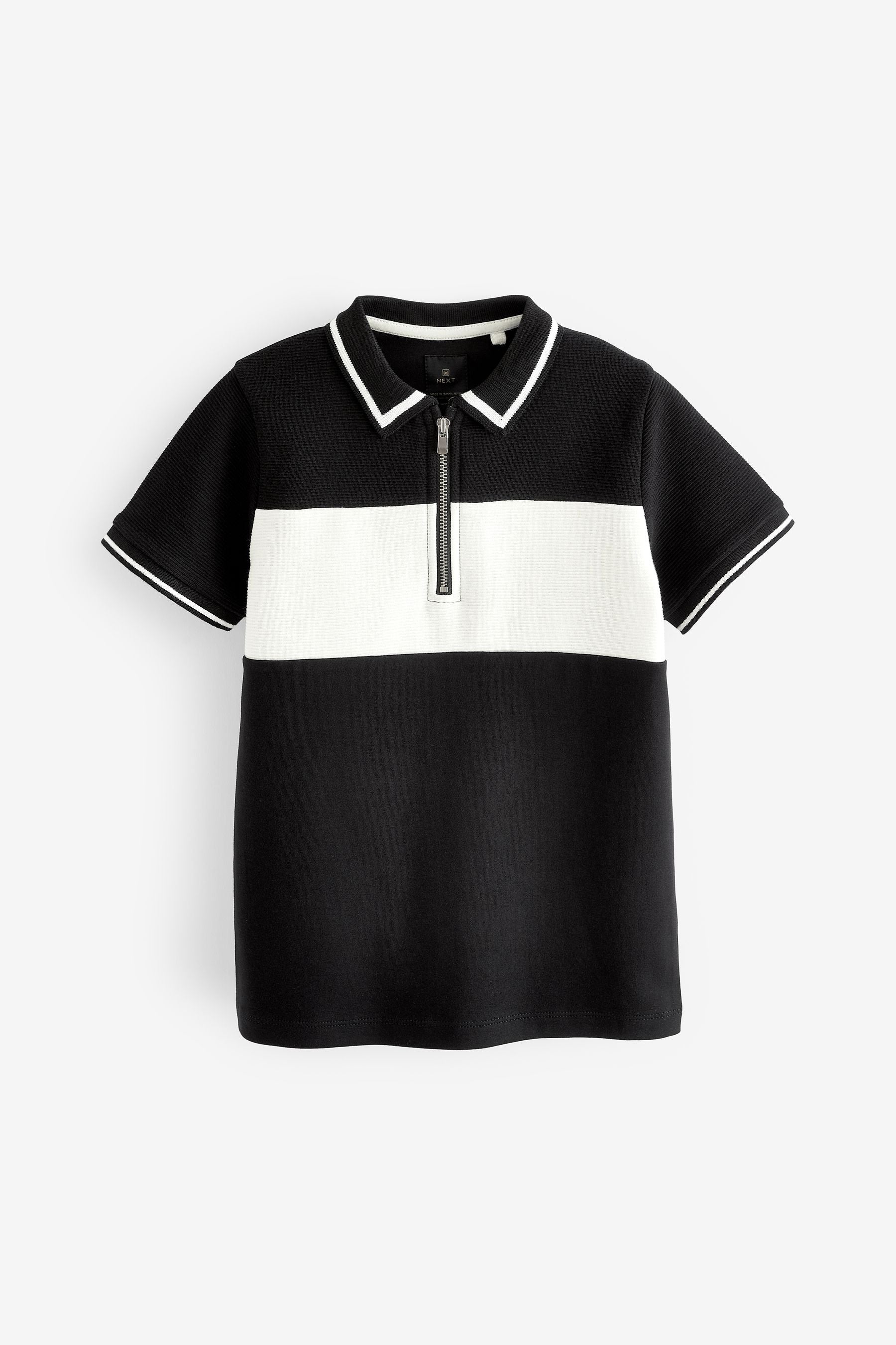 Black/White Colourblock Short Sleeve Polo Shirt (3-16yrs)