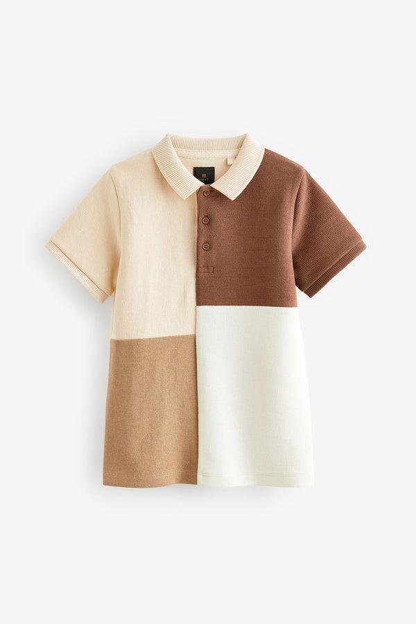 Tan Brown Colourblock Short Sleeve Polo Shirt (3-16yrs)