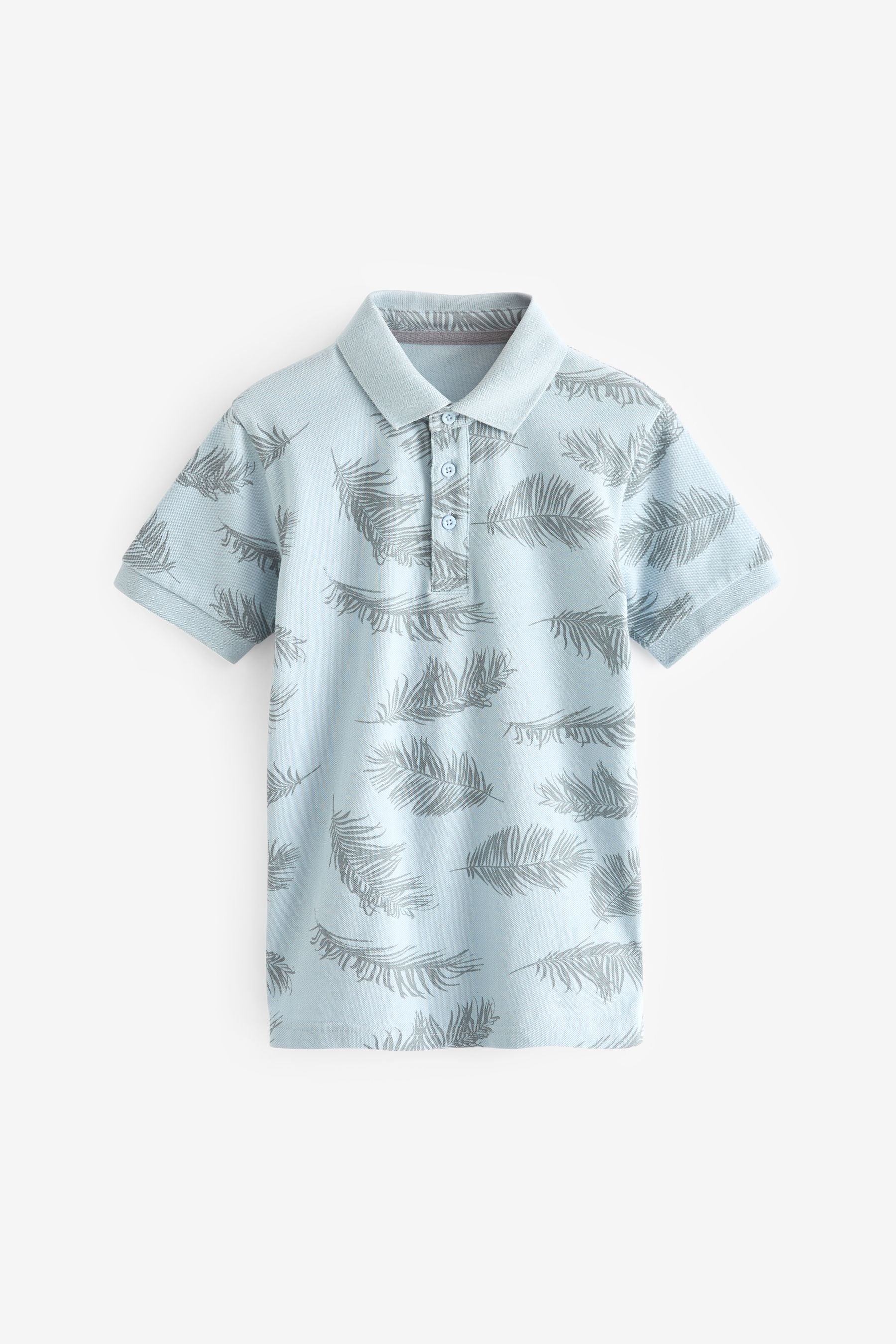 Blue Palm All-Over Print Short Sleeve Polo Top (3-16yrs)