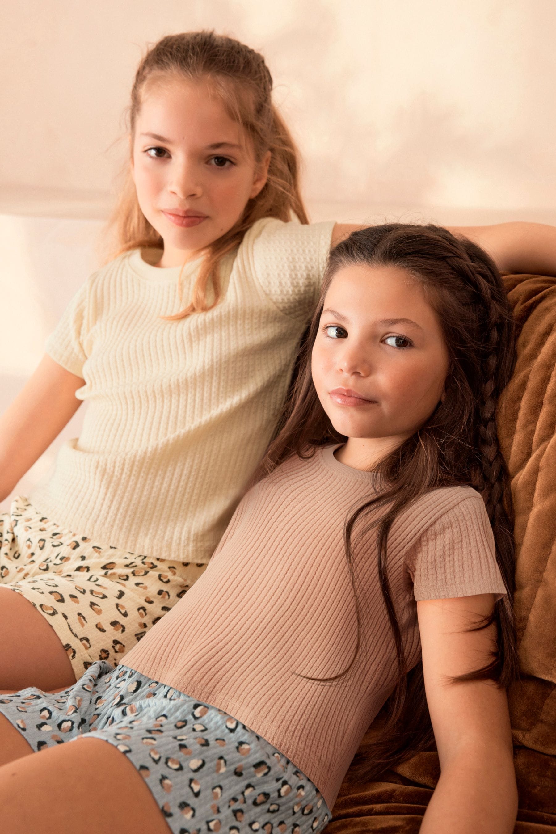 Brown/Cream Short Textured Pyjamas 2 Pack (9mths-16yrs)