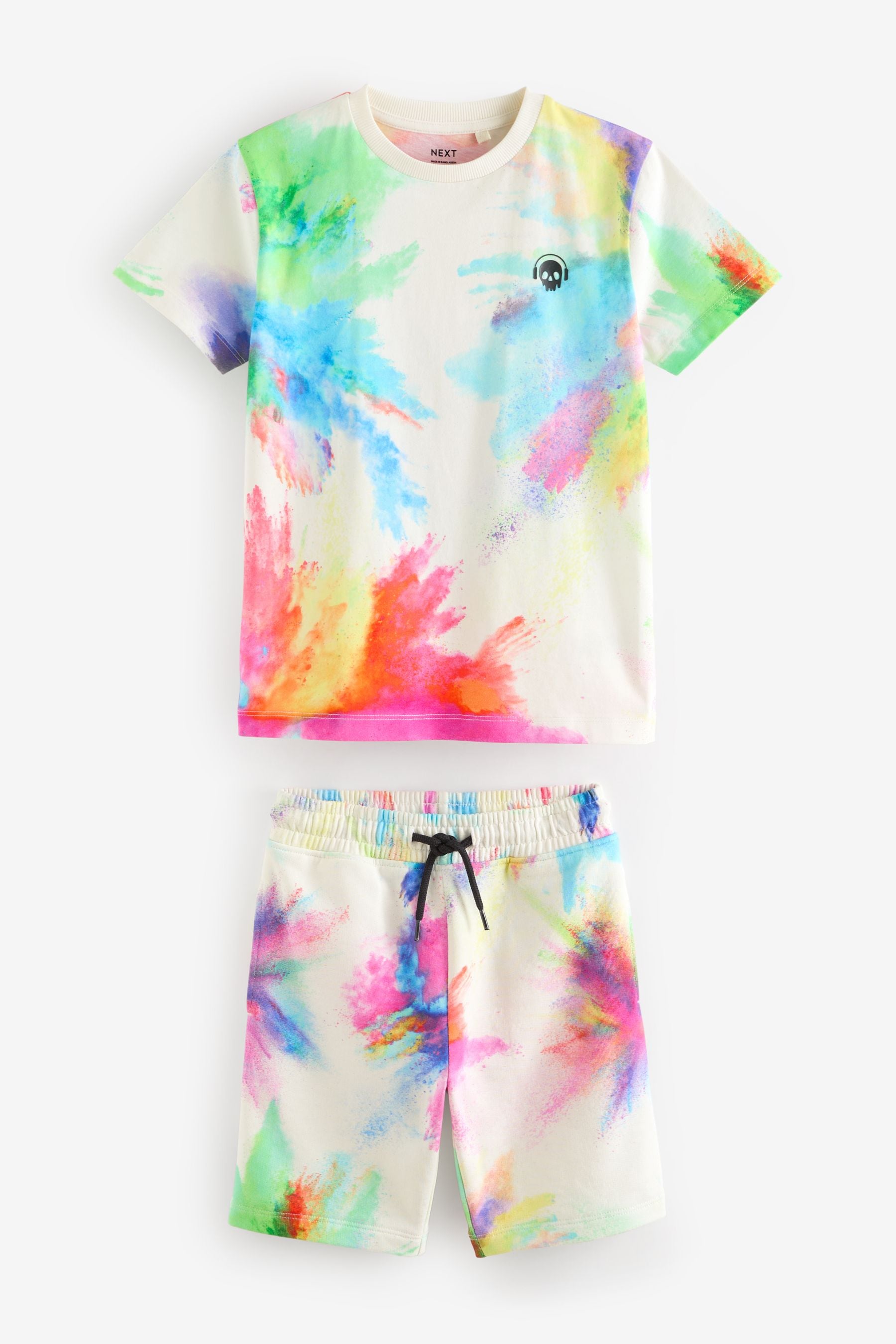 White Rainbow Splat Graphic Top and Shorts Set (3-16yrs)