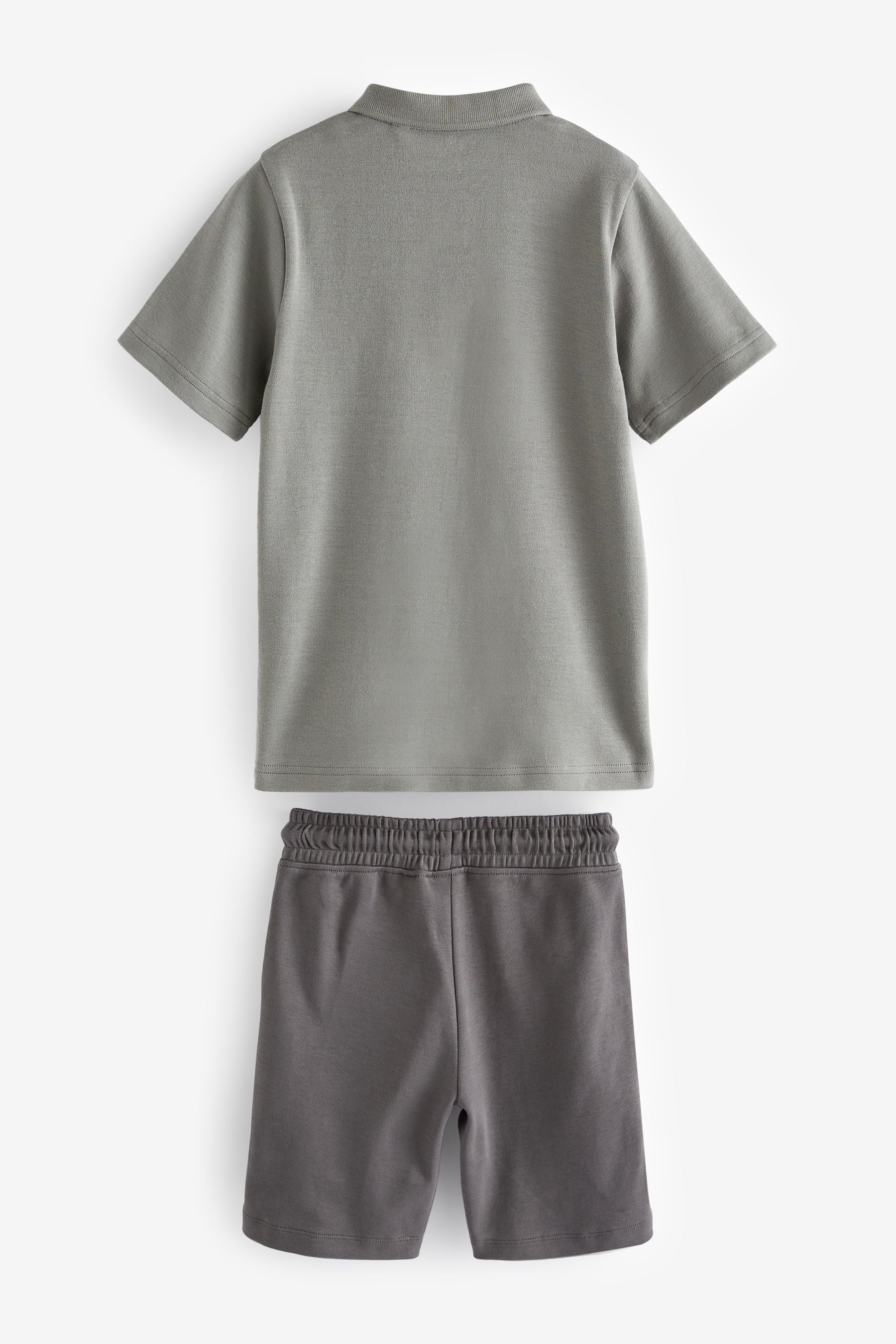 Grey/White Zip Neck Polo 100% Cotton Shirt And Shorts Set (3-16yrs)