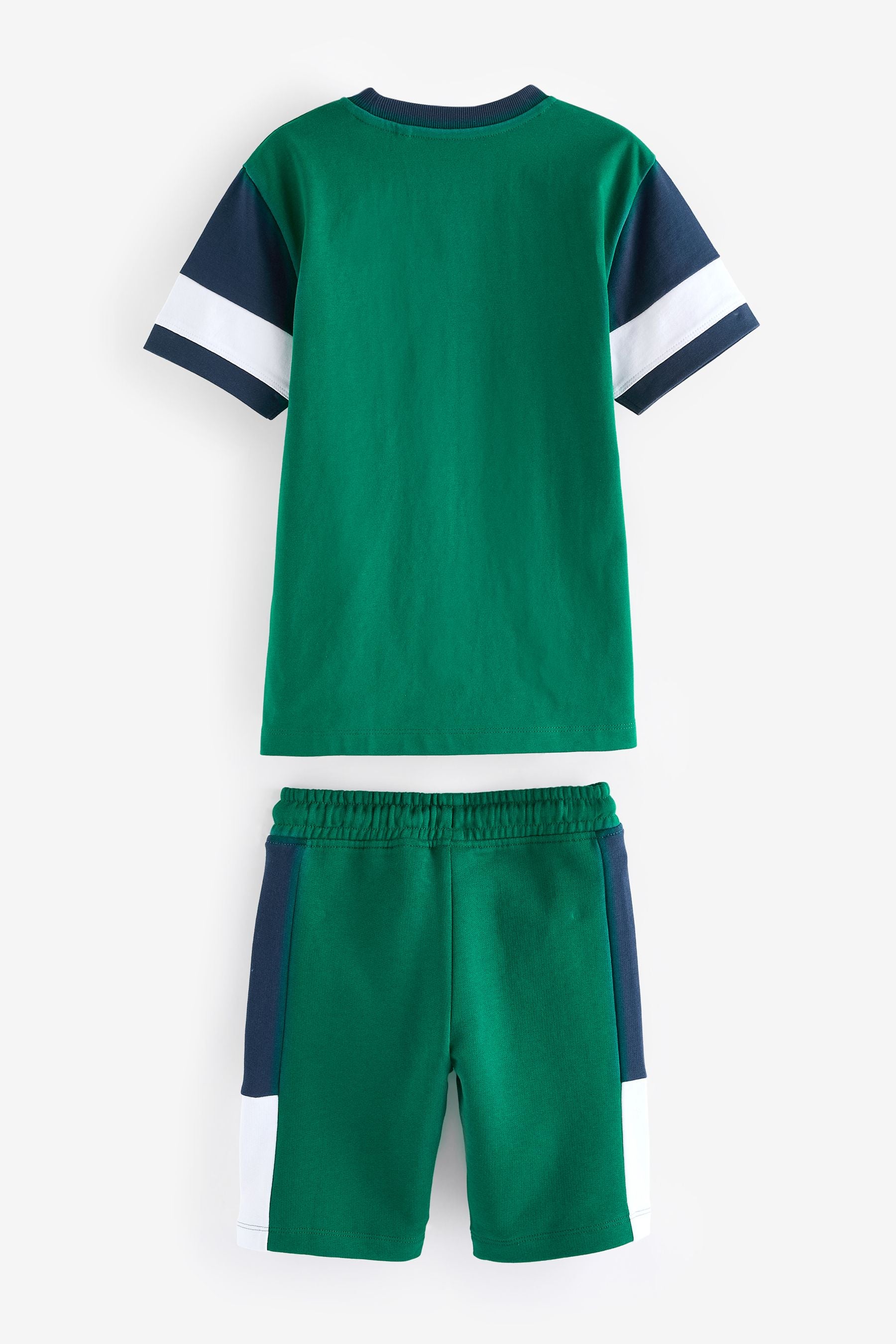 Green 100% Cotton Colourblock Short Sleeve T-Shirt and Shorts Set (3-16yrs)