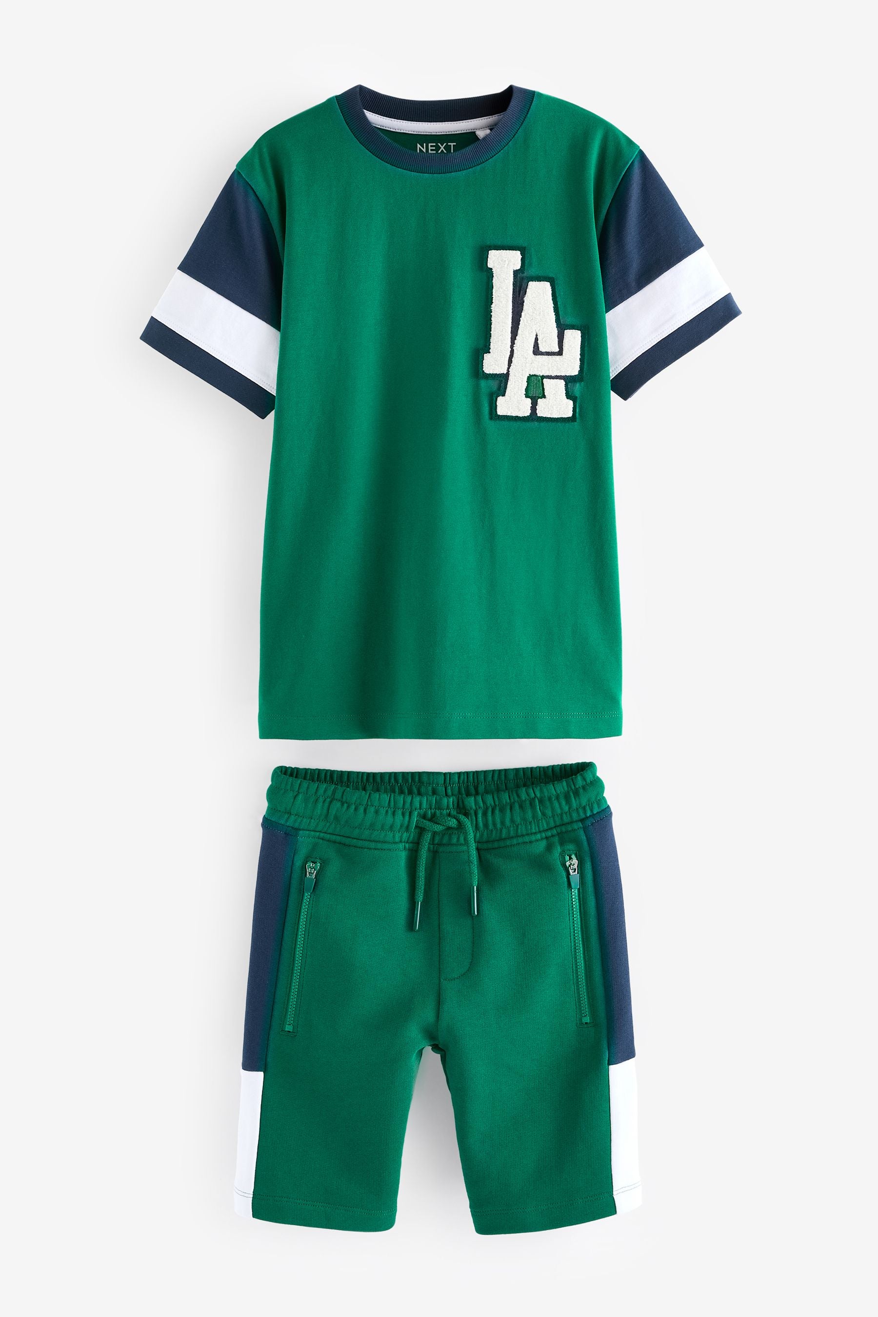 Green 100% Cotton Colourblock Short Sleeve T-Shirt and Shorts Set (3-16yrs)