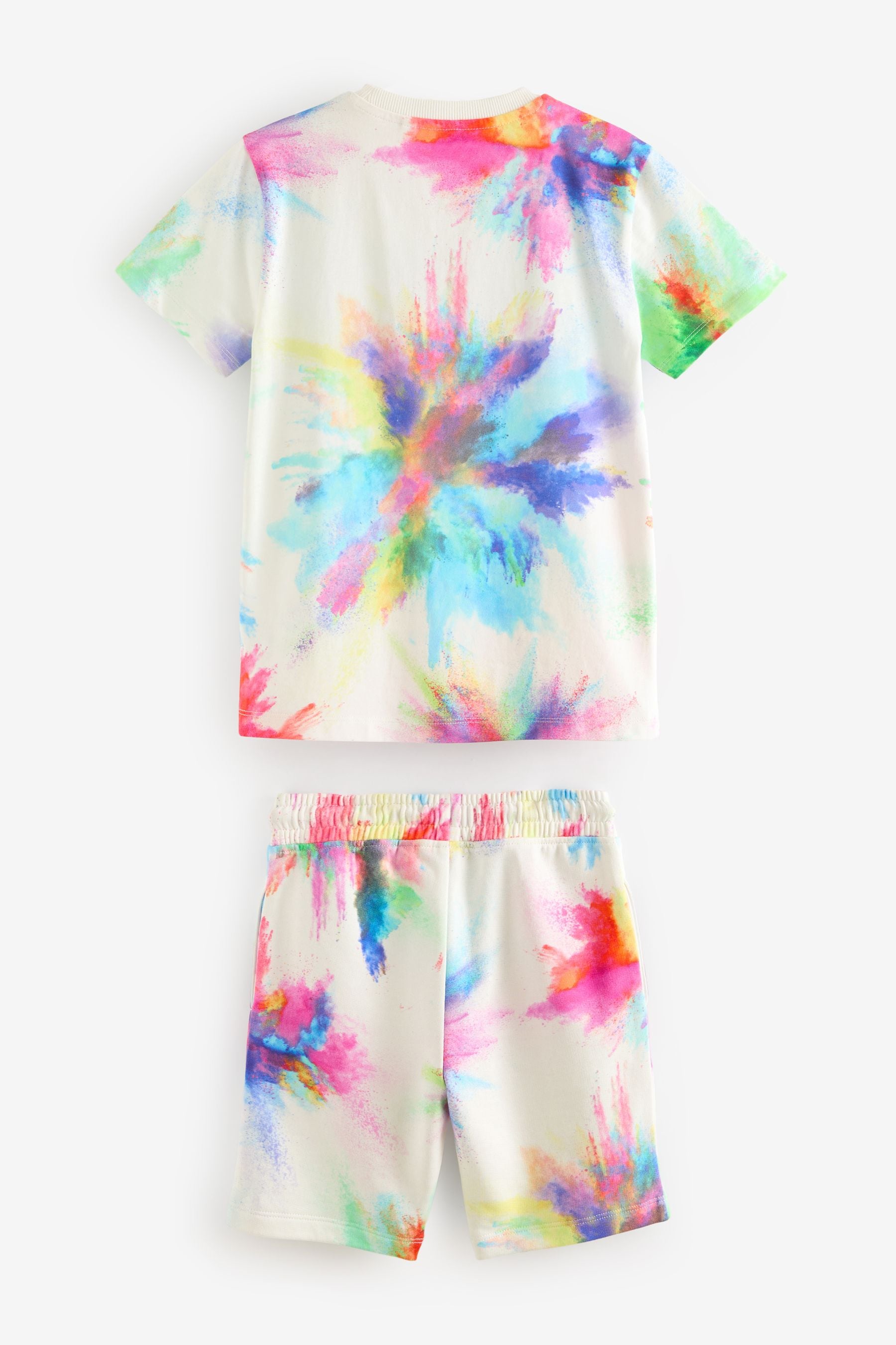 White Rainbow Splat Graphic 100% Cotton Top and Shorts Set (3-16yrs)