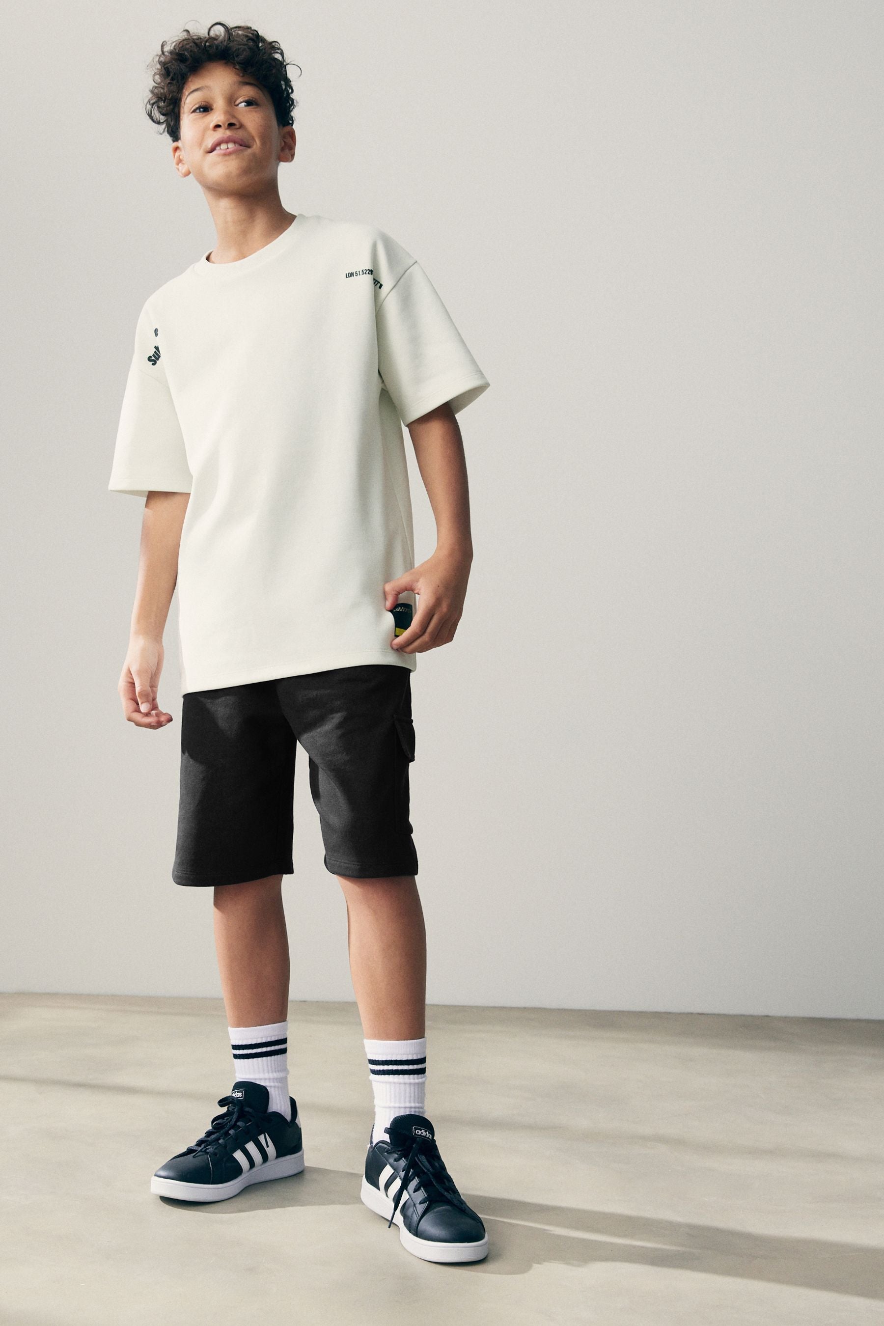 White/Black Subscribe Graphic Top and Shorts Set (3-16yrs)