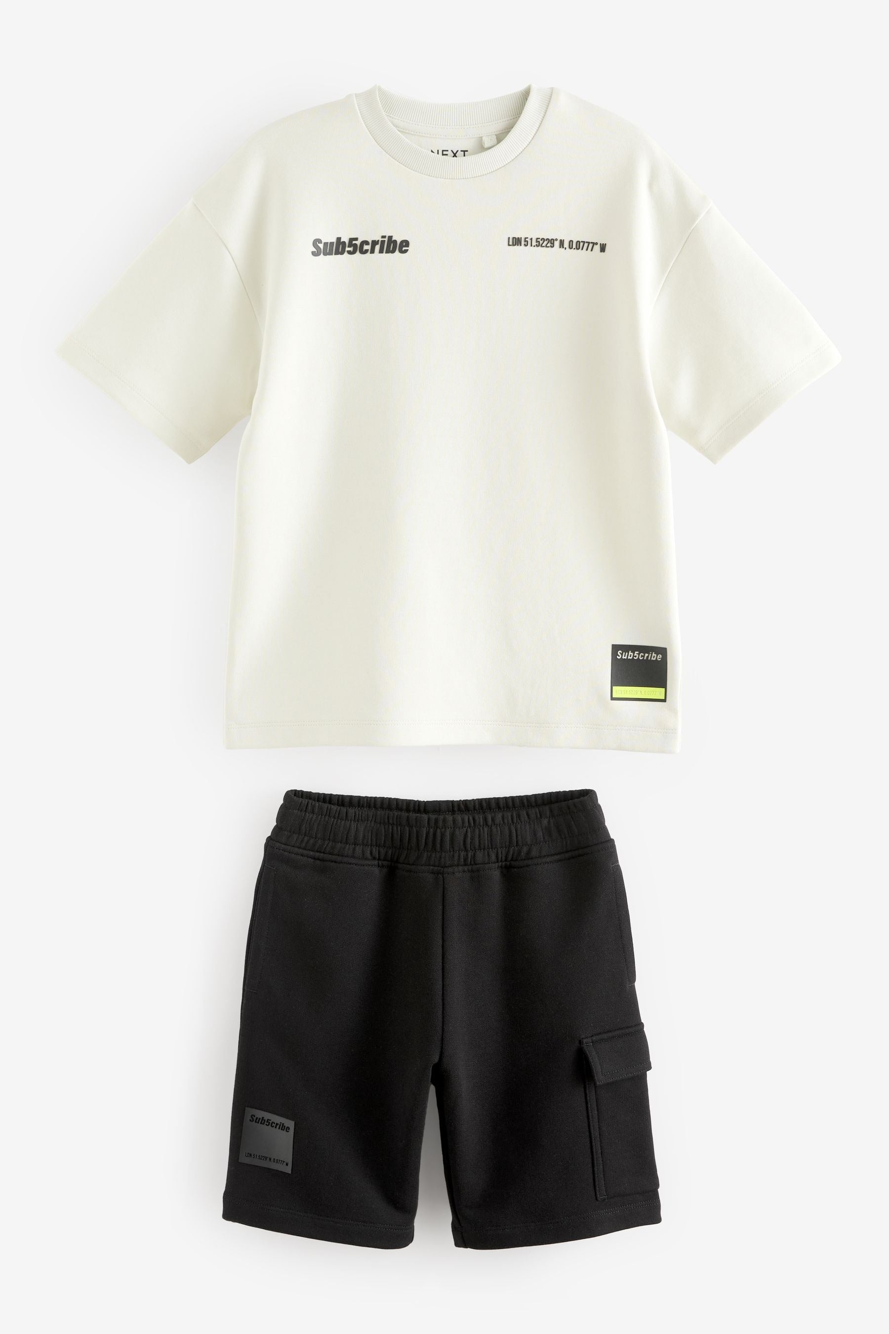 White/Black Subscribe Graphic Top and Shorts Set (3-16yrs)