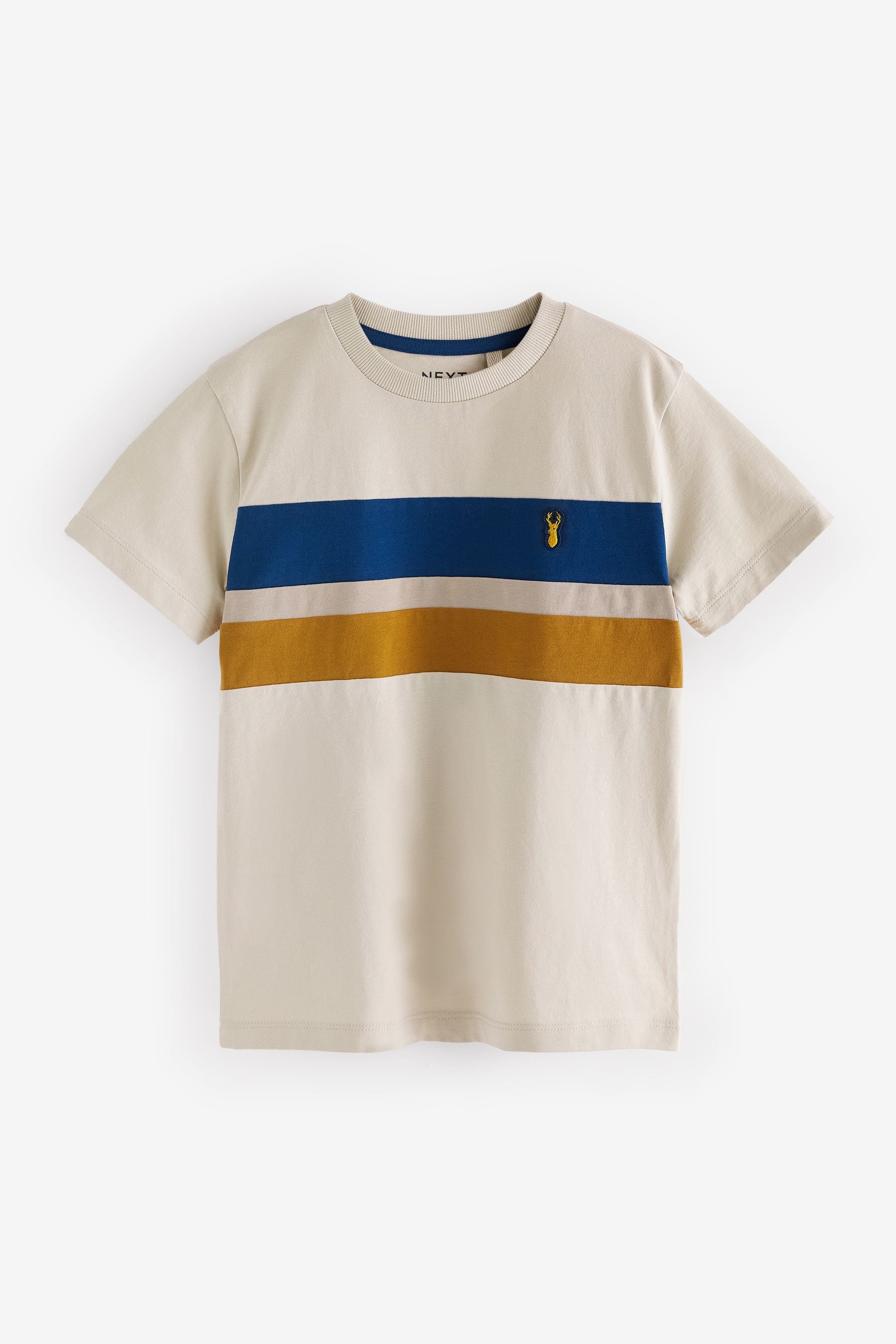 Ecru/Navy/Tan Colourblock Short Sleeve 100% Cotton T-Shirt (3-16yrs)