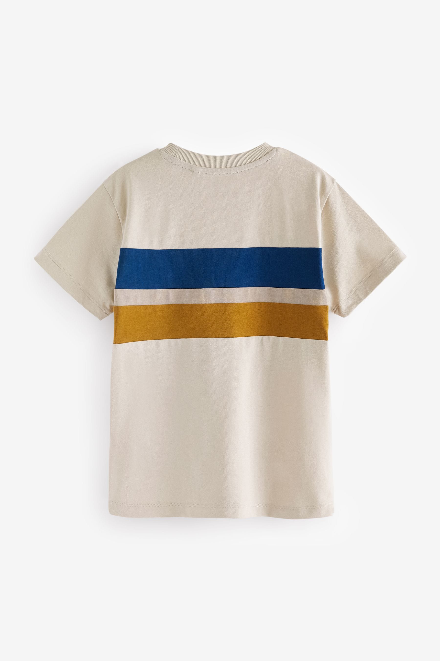 Ecru/Navy/Tan Colourblock Short Sleeve 100% Cotton T-Shirt (3-16yrs)