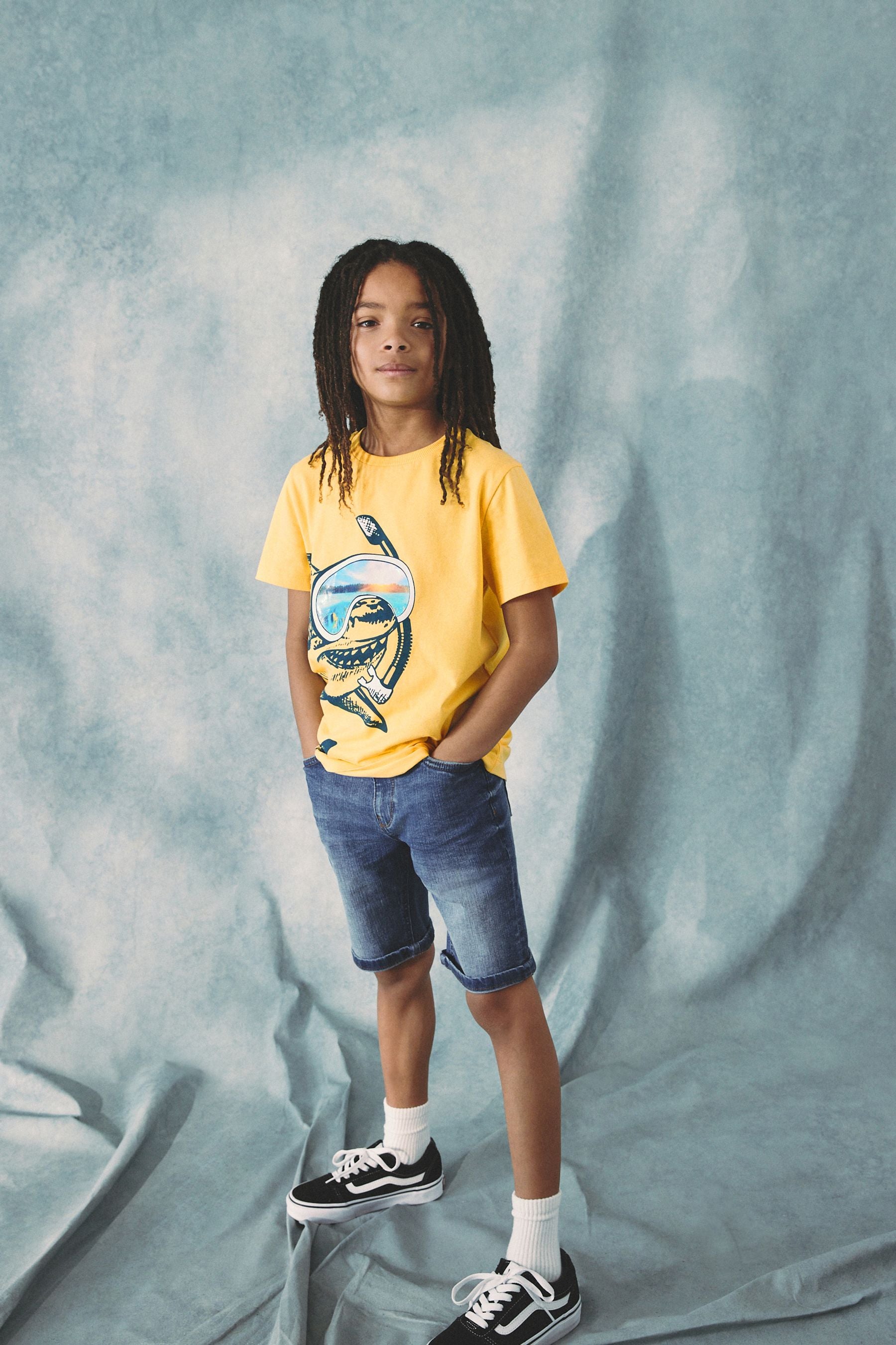 Yellow Shark Snorkel 100% Cotton Short Sleeve Graphic T-Shirt (3-16yrs)