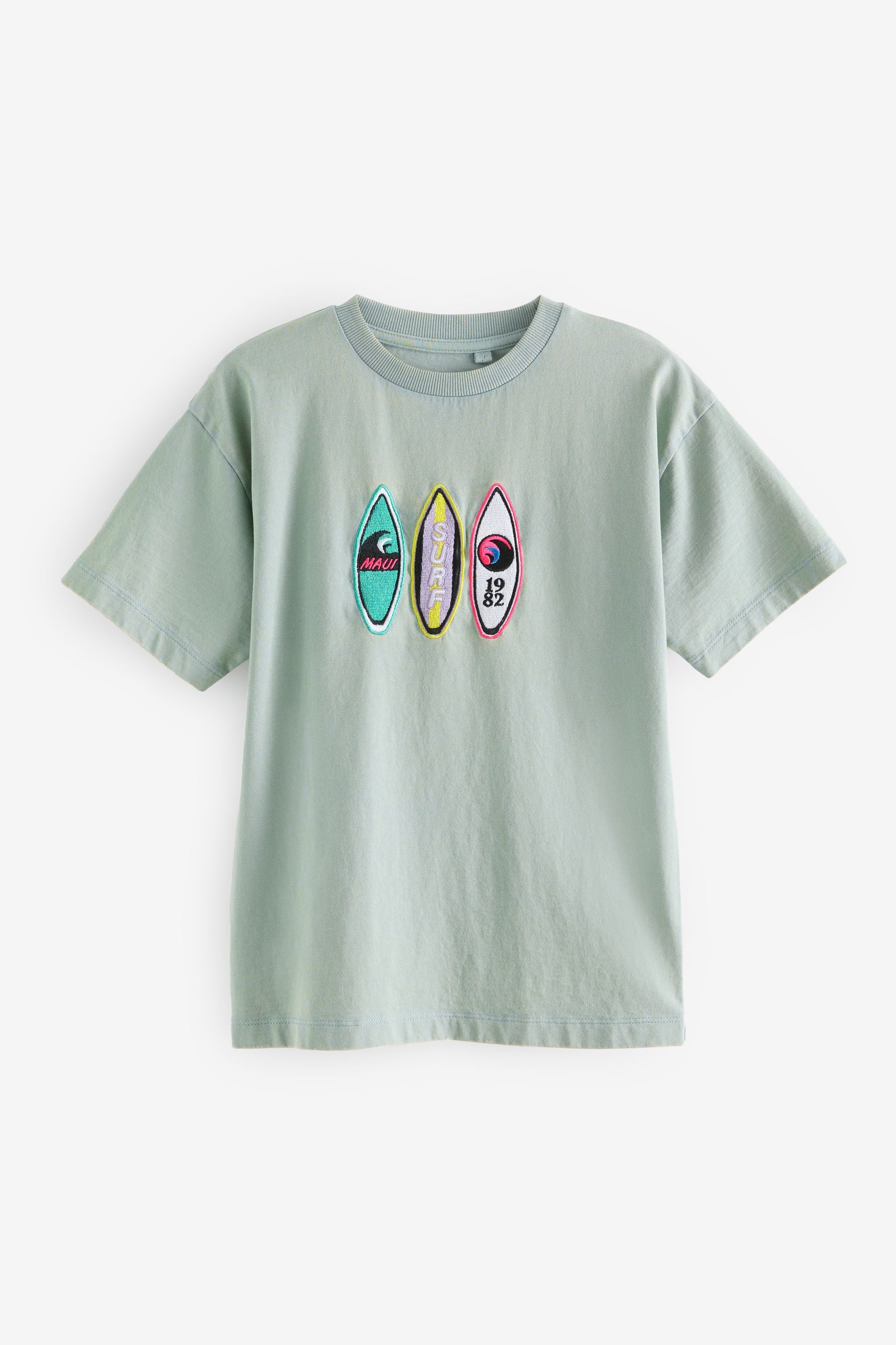 Mineral Green Embroidery 100% Cotton Washed Short Sleeve T-Shirt (3-16yrs)