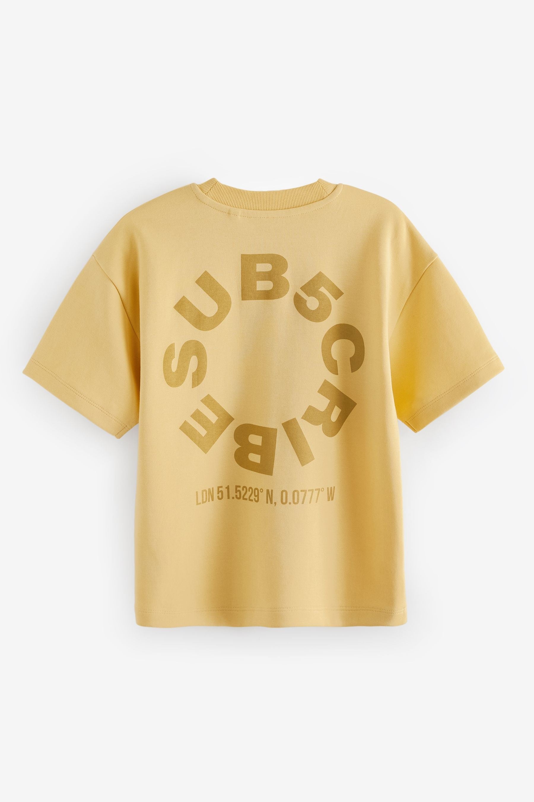 Yellow Buttermilk Subscribe BackPrint Relaxed Fit Heavyweight Short Sleeve T-Shirt (3-16yrs)