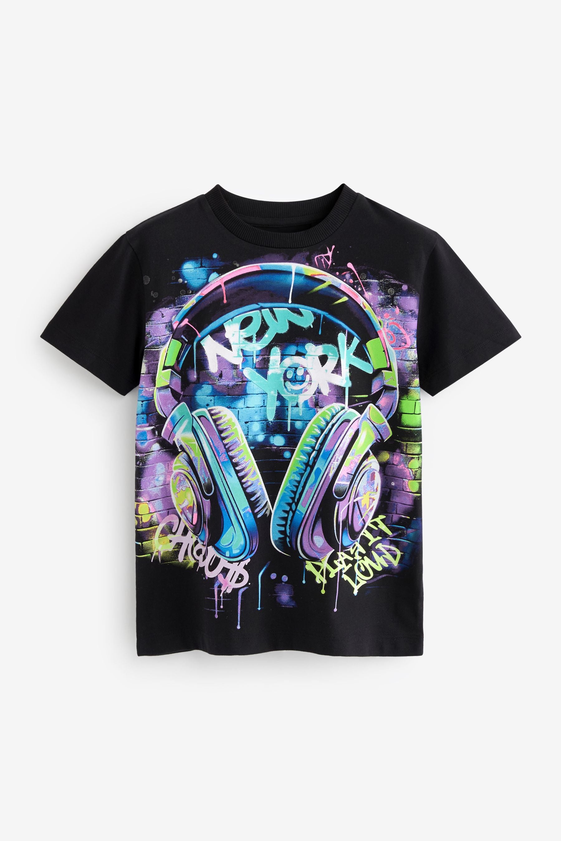 Navy Headphones 100% Cotton Short Sleeve Graphic T-Shirt (3-16yrs)