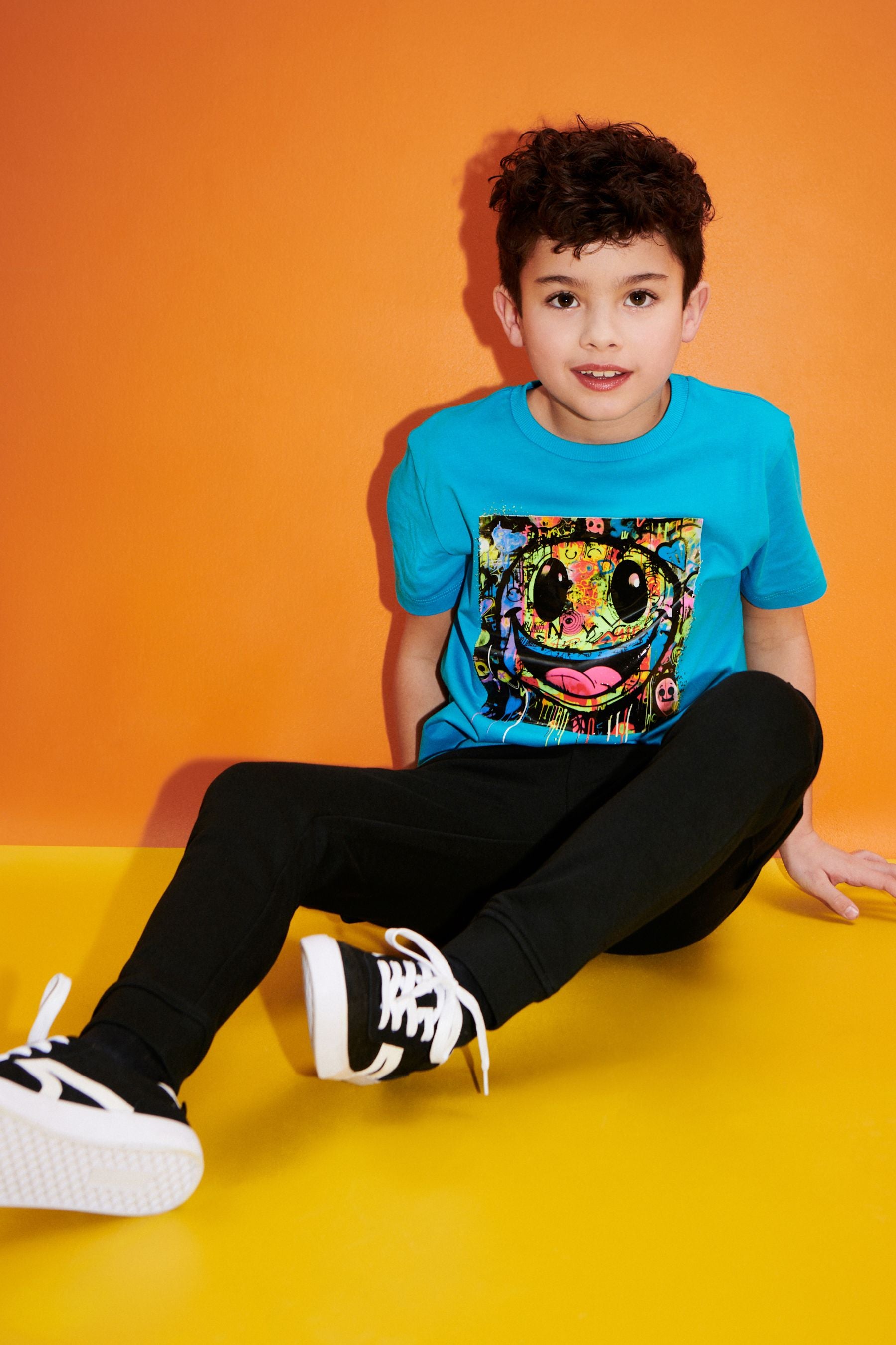 Blue Graffiti Smile 100% Cotton Short Sleeve Graphic T-Shirt (3-16yrs)