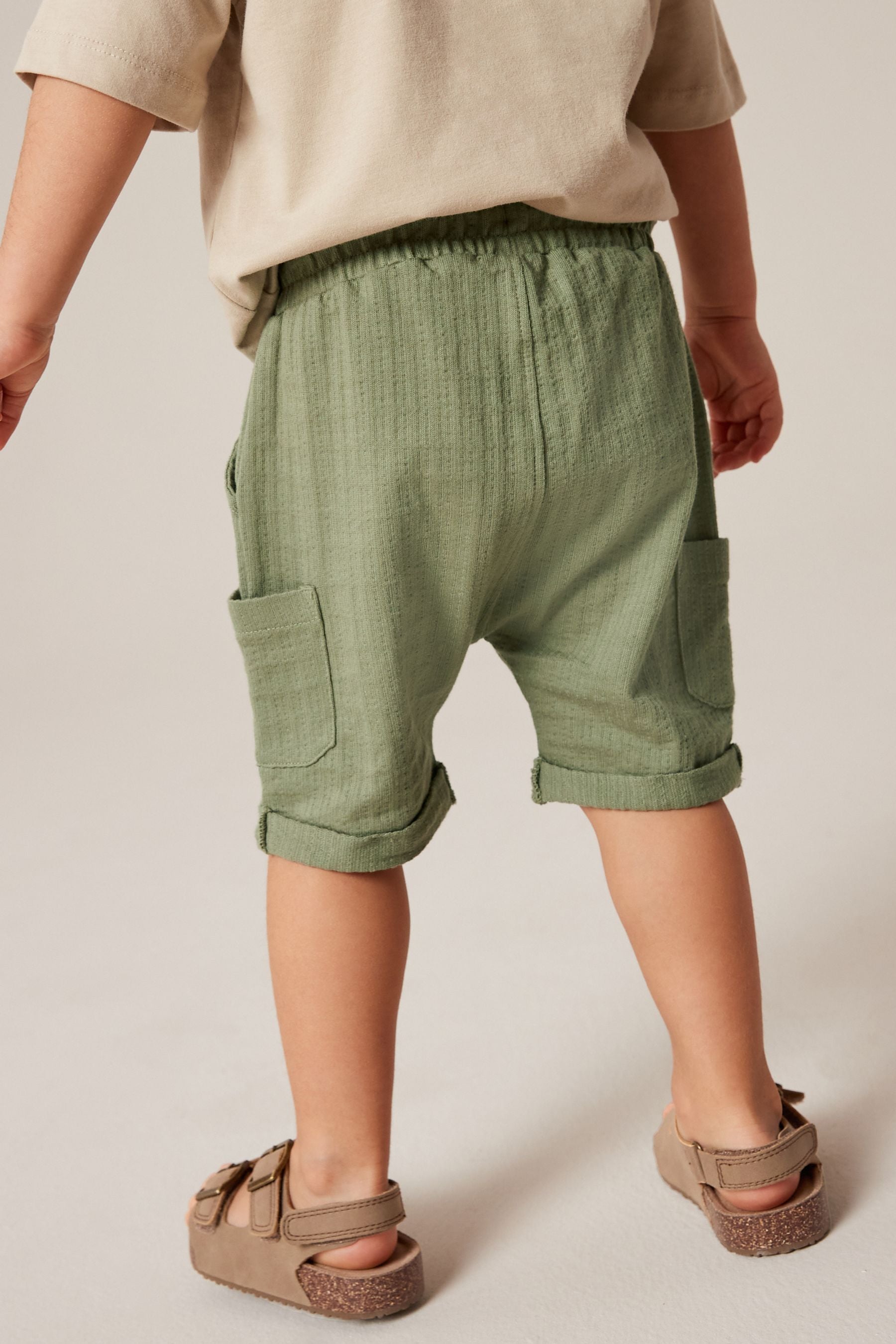 Khaki Green 100% Cotton Lightweight Textured Jersey Shorts (3mths-7yrs)